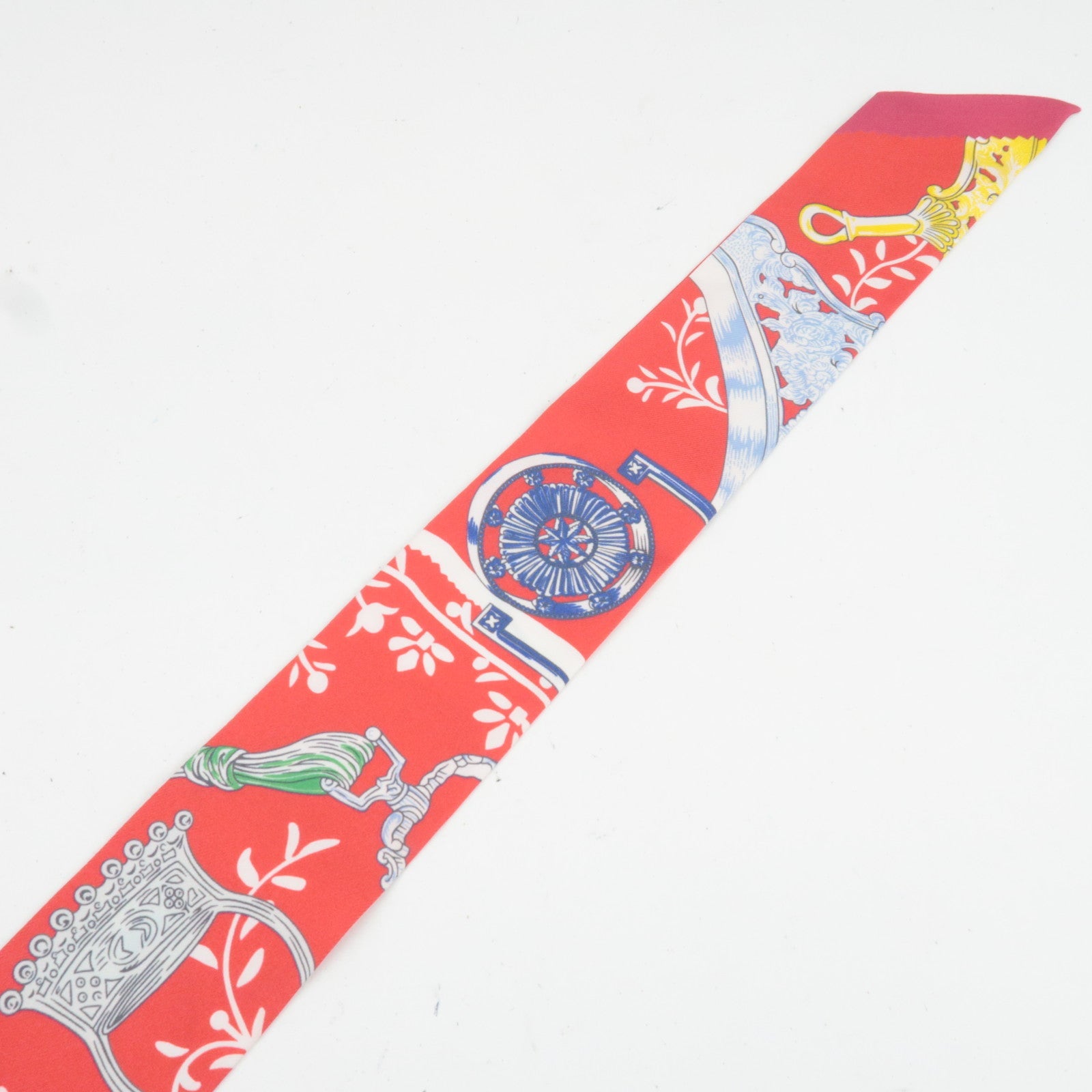 HERMES Twilly Scarf Etriers Remix 100% Silk Red *Box