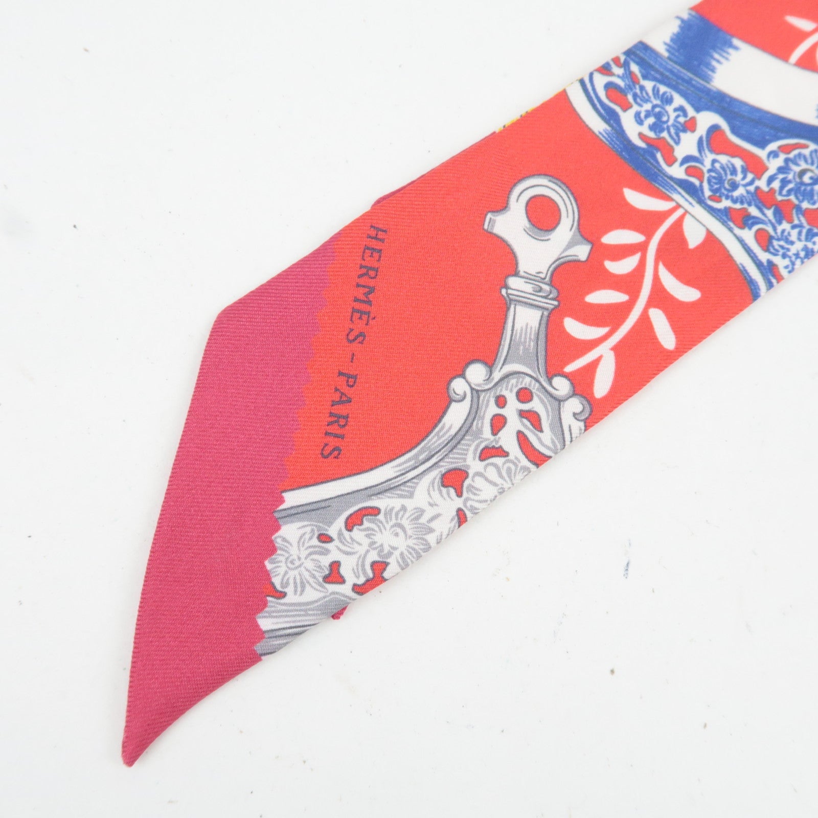 HERMES Twilly Scarf Etriers Remix 100% Silk Red *Box