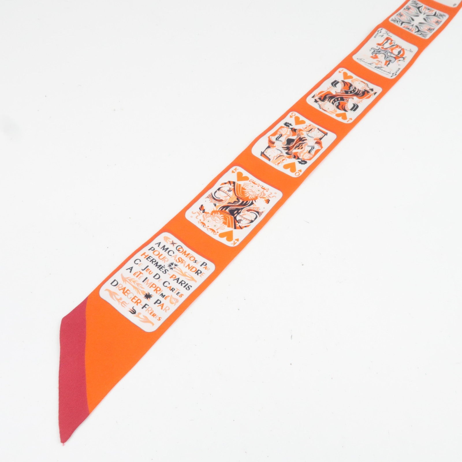 HERMES Twilly Scarf JEU DE CARTES 100% Silk Orange *Box