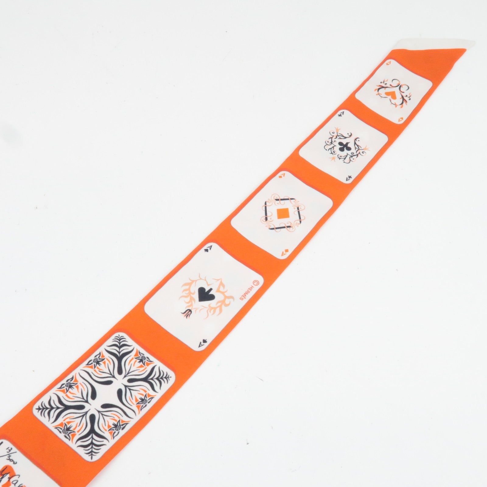 HERMES Twilly Scarf JEU DE CARTES 100% Silk Orange *Box