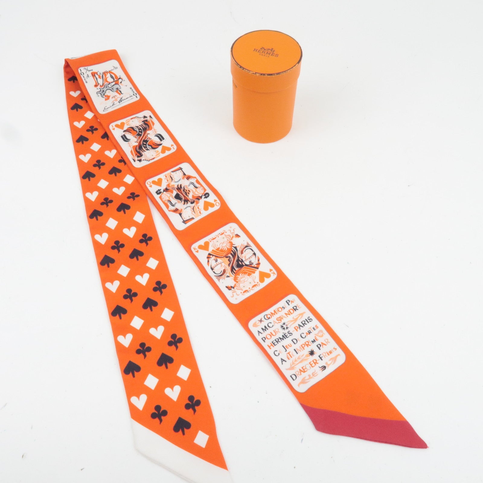 HERMES Twilly Scarf JEU DE CARTES 100% Silk Orange *Box