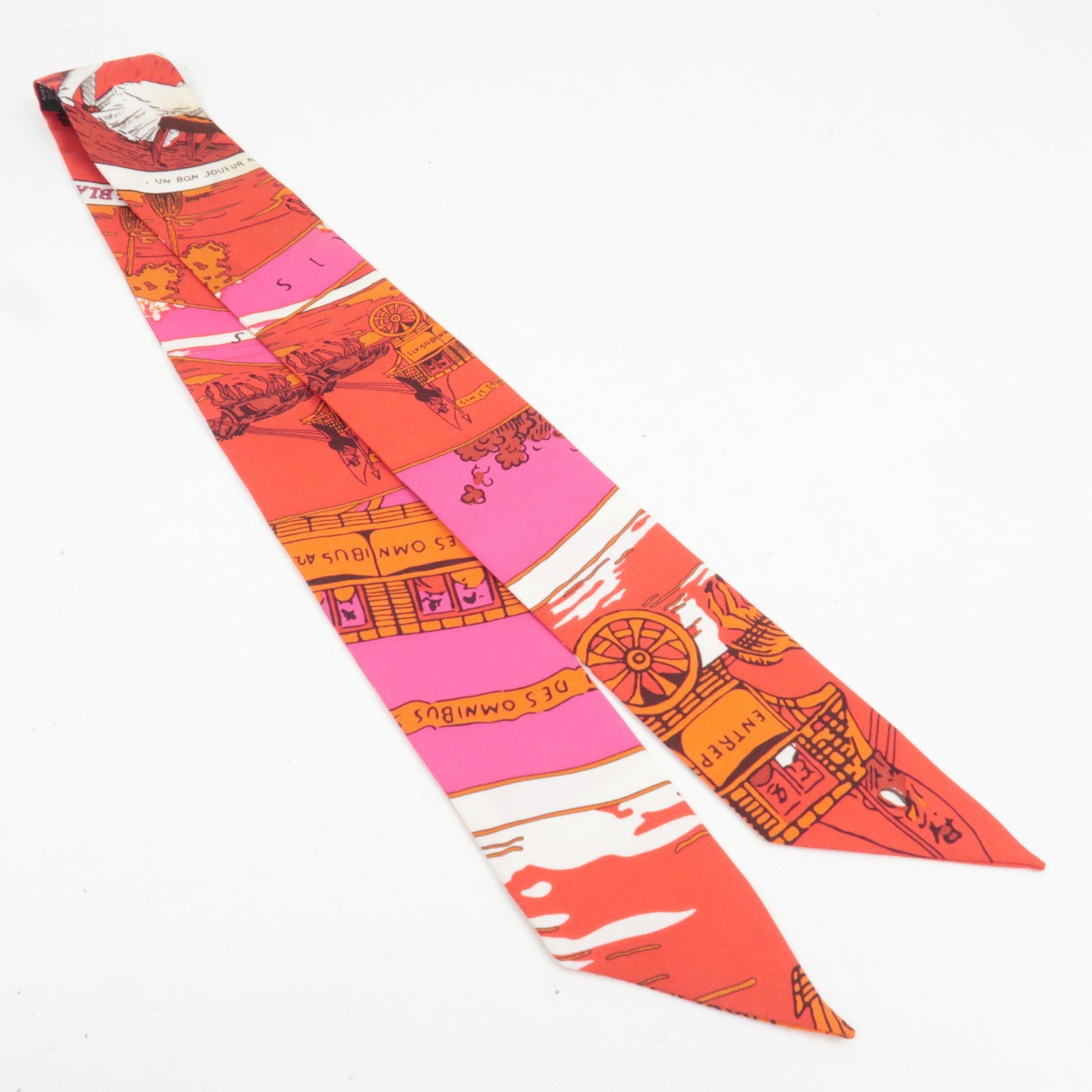HERMES Twilly Scarf JEU DES ET DAMES OMNIBUS BLANCHES 100% Silk Red
