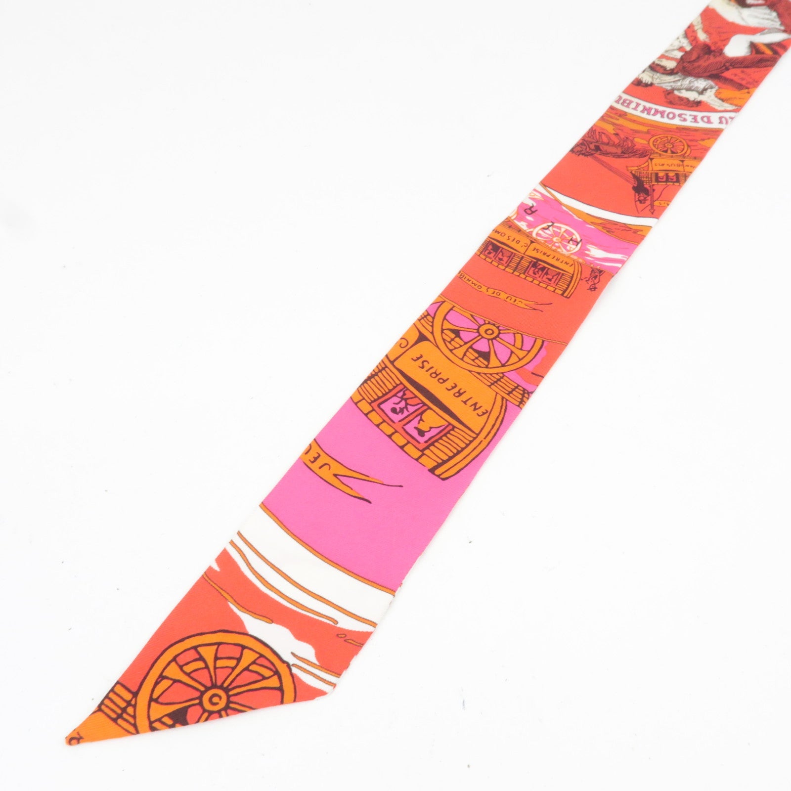 HERMES Twilly Scarf JEU DES ET DAMES OMNIBUS BLANCHES 100% Silk Red