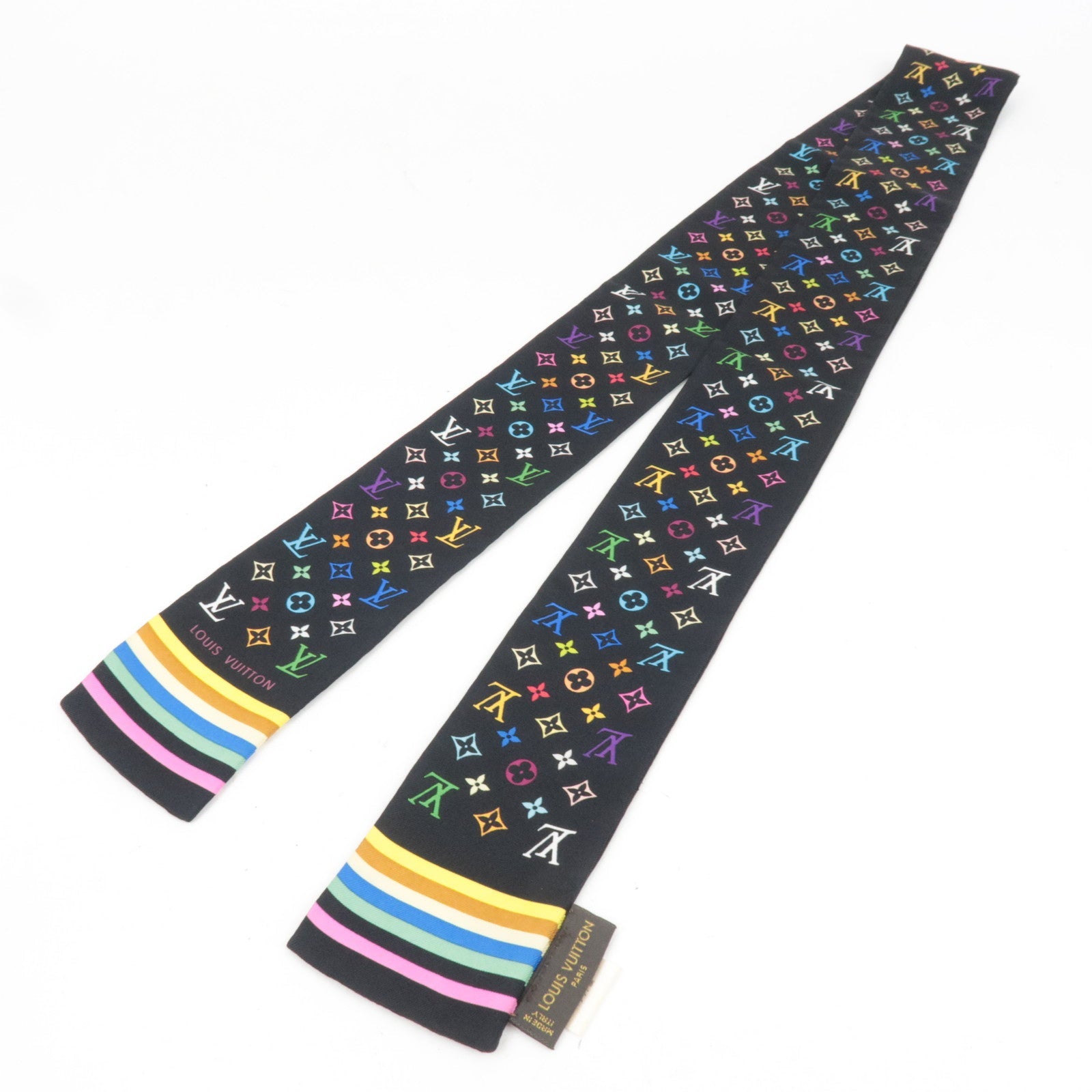 Louis Vuitton Monogram Multicolore Bandeau Scarf 100% Silk Noir M71992