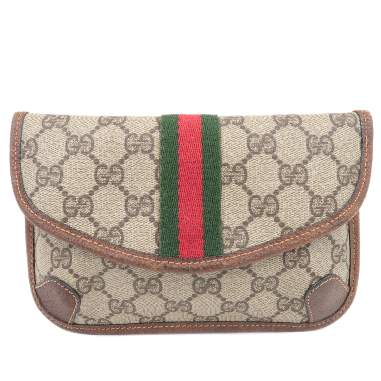 GUCCI Old Gucci Sherry GG Plus Leather Pouch Beige Brown 89.01.02184164
