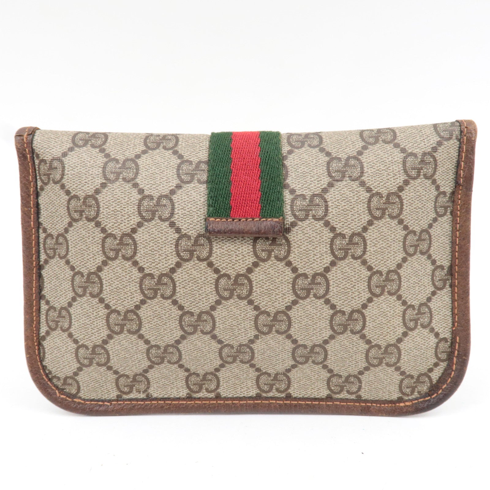 GUCCI Old Gucci Sherry GG Plus Leather Pouch Beige Brown 89.01.021