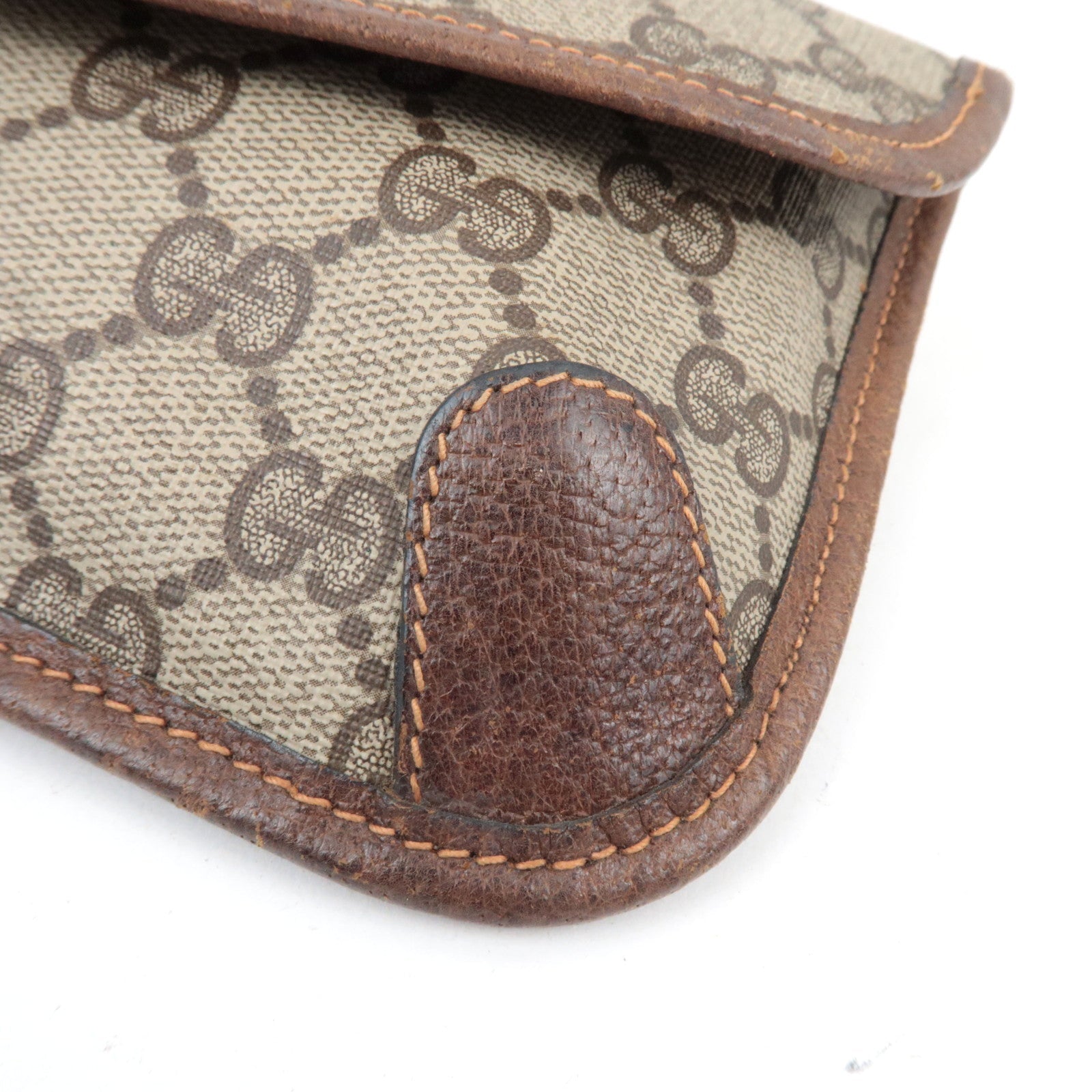 GUCCI Old Gucci Sherry GG Plus Leather Pouch Beige Brown 89.01.021