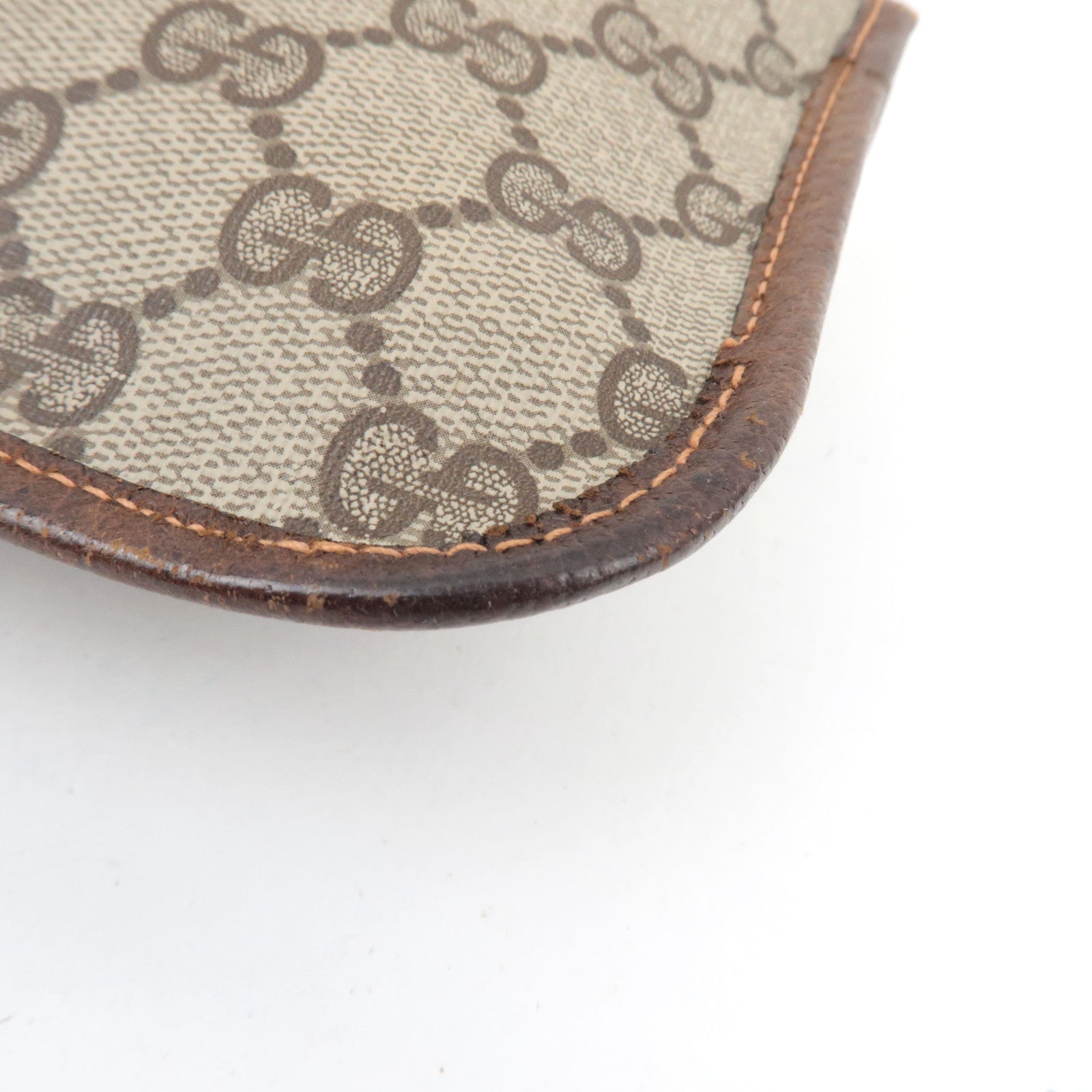GUCCI Old Gucci Sherry GG Plus Leather Pouch Beige Brown 89.01.021