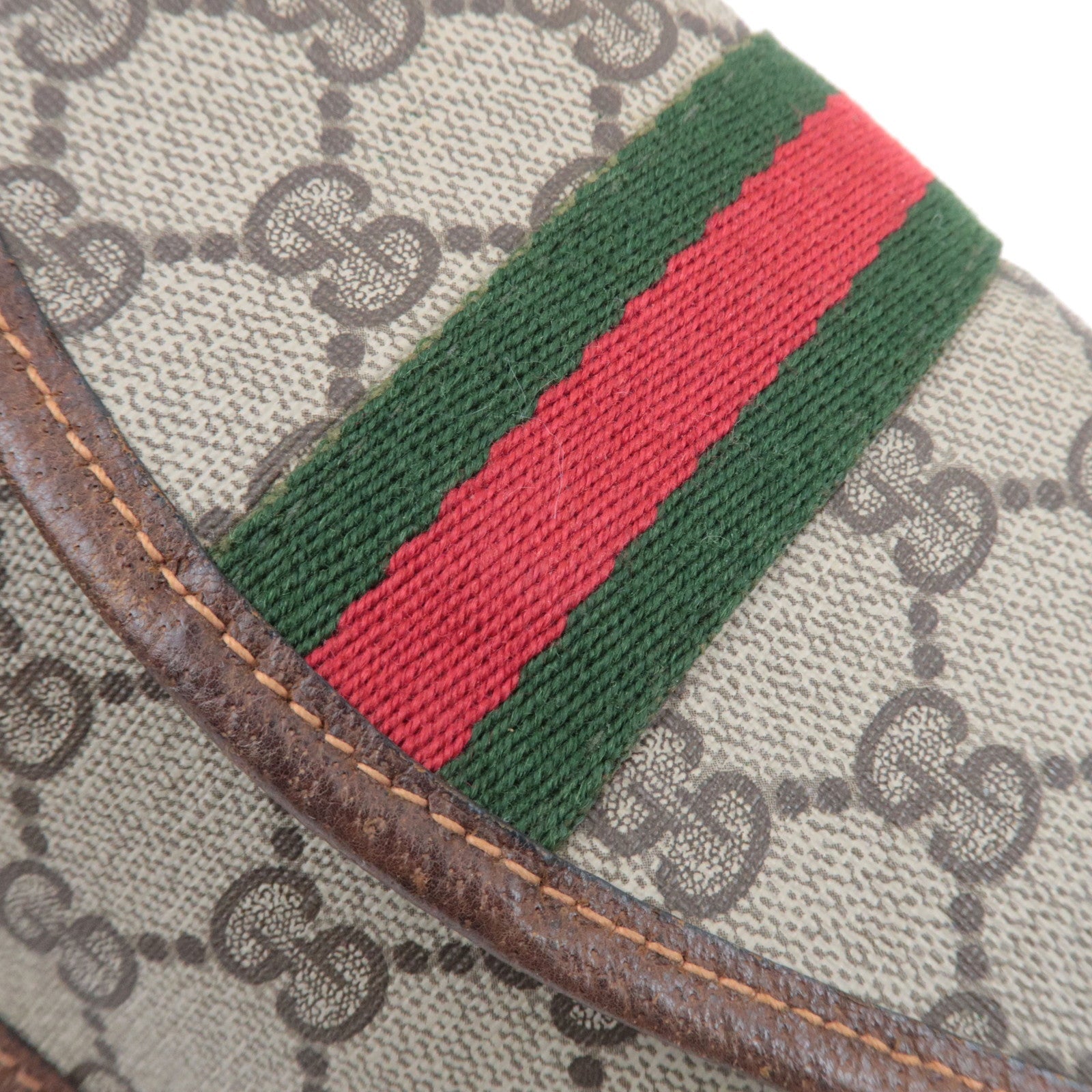 GUCCI Old Gucci Sherry GG Plus Leather Pouch Beige Brown 89.01.021