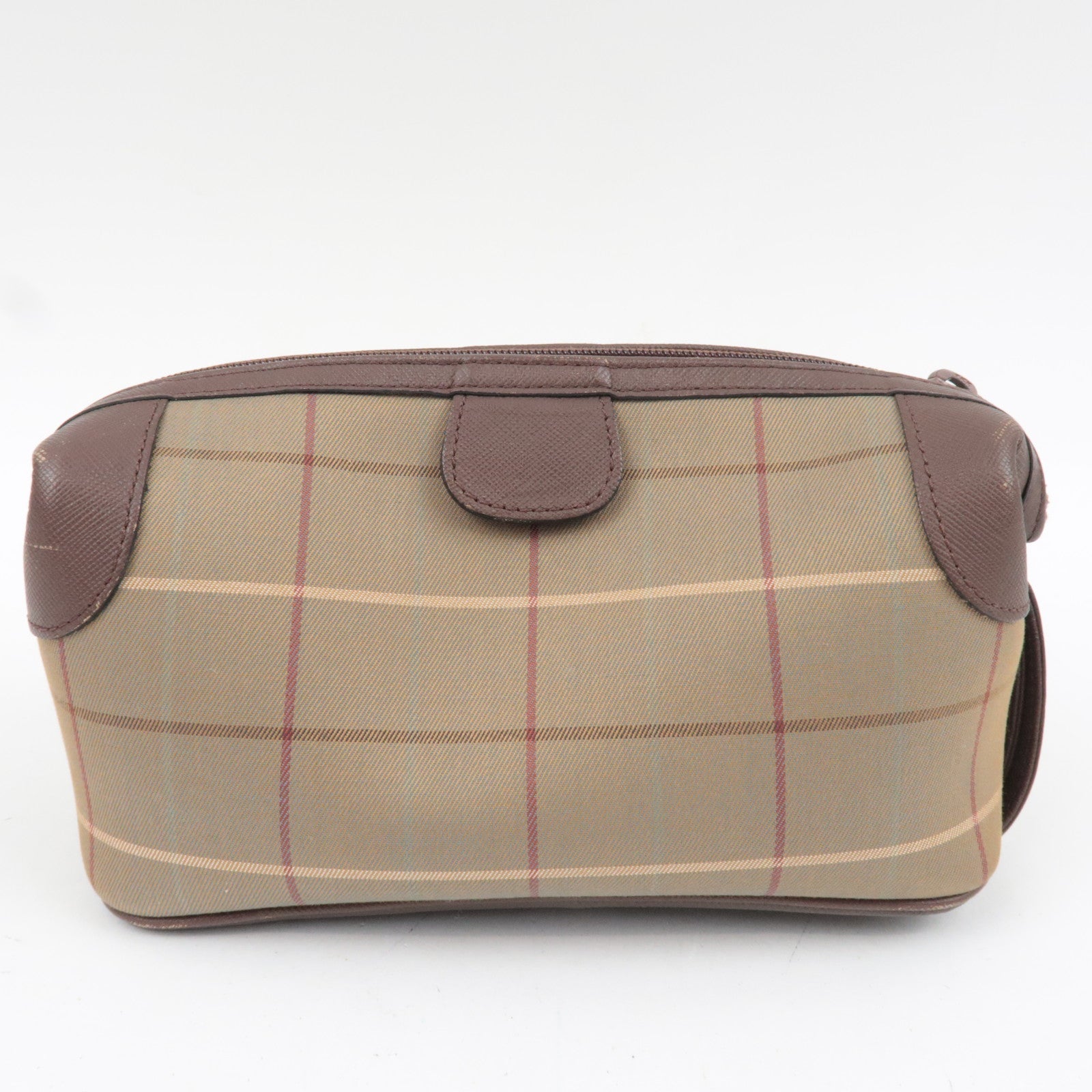 BURBERRY burberrys Nova Plaid Canvas Leather Cosmetic Pouch Beige Brown