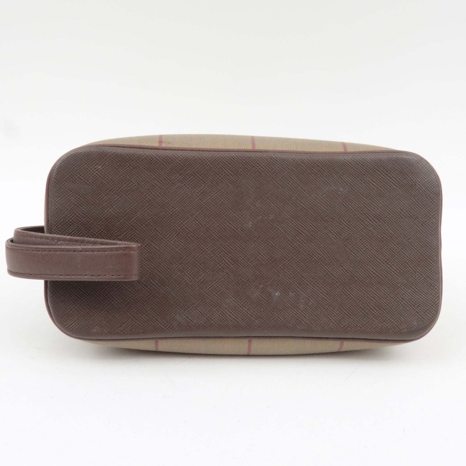 BURBERRY burberrys Nova Plaid Canvas Leather Cosmetic Pouch Beige Brown