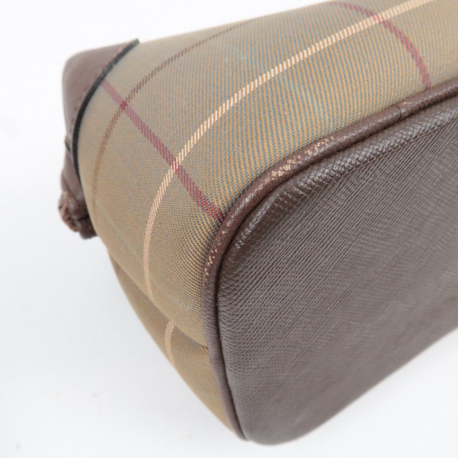 BURBERRY burberrys Nova Plaid Canvas Leather Cosmetic Pouch Beige Brown
