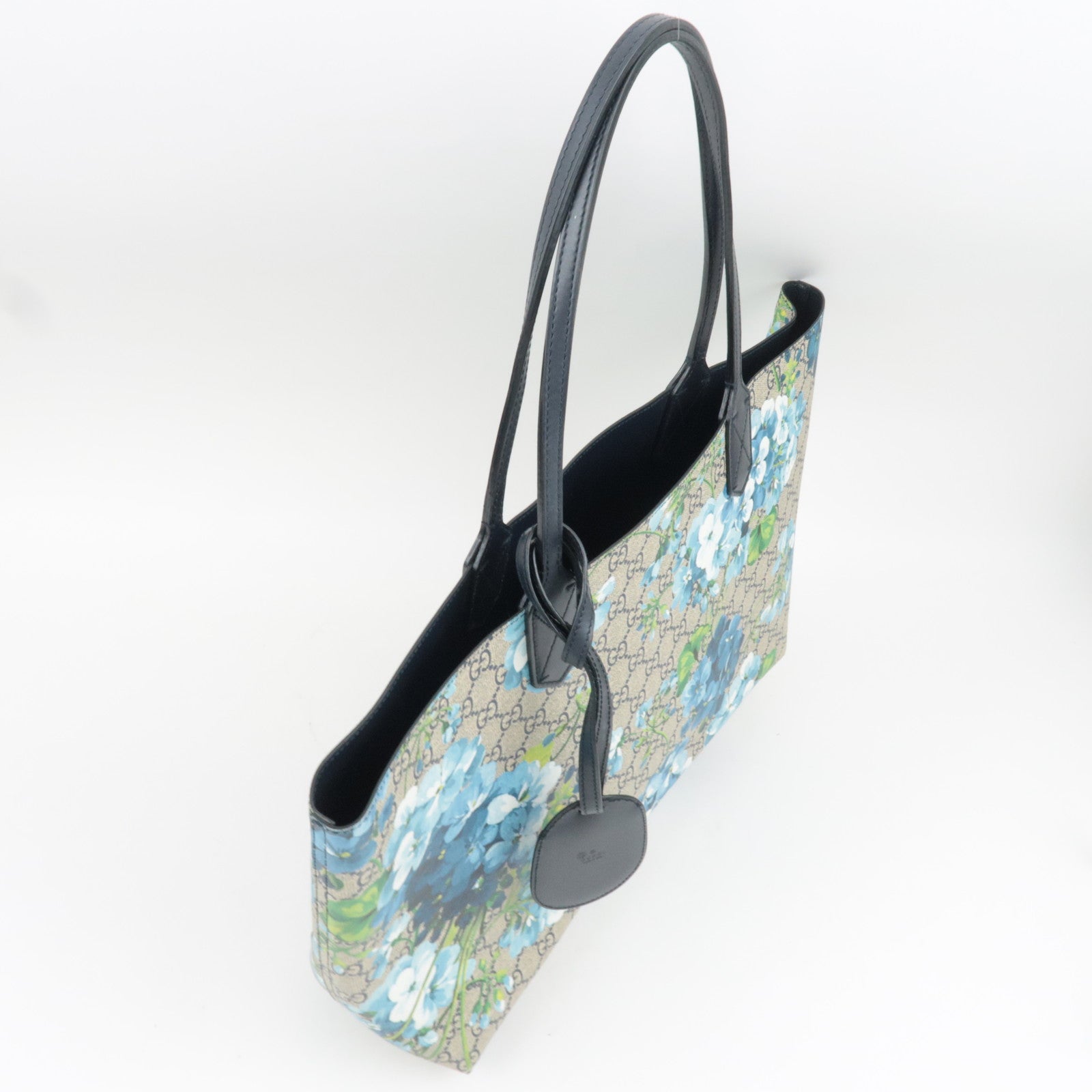 GUCCI GG Blooms GG Supreme Leather Reversible Tote Bag Beige Blue 546317 *Name tag