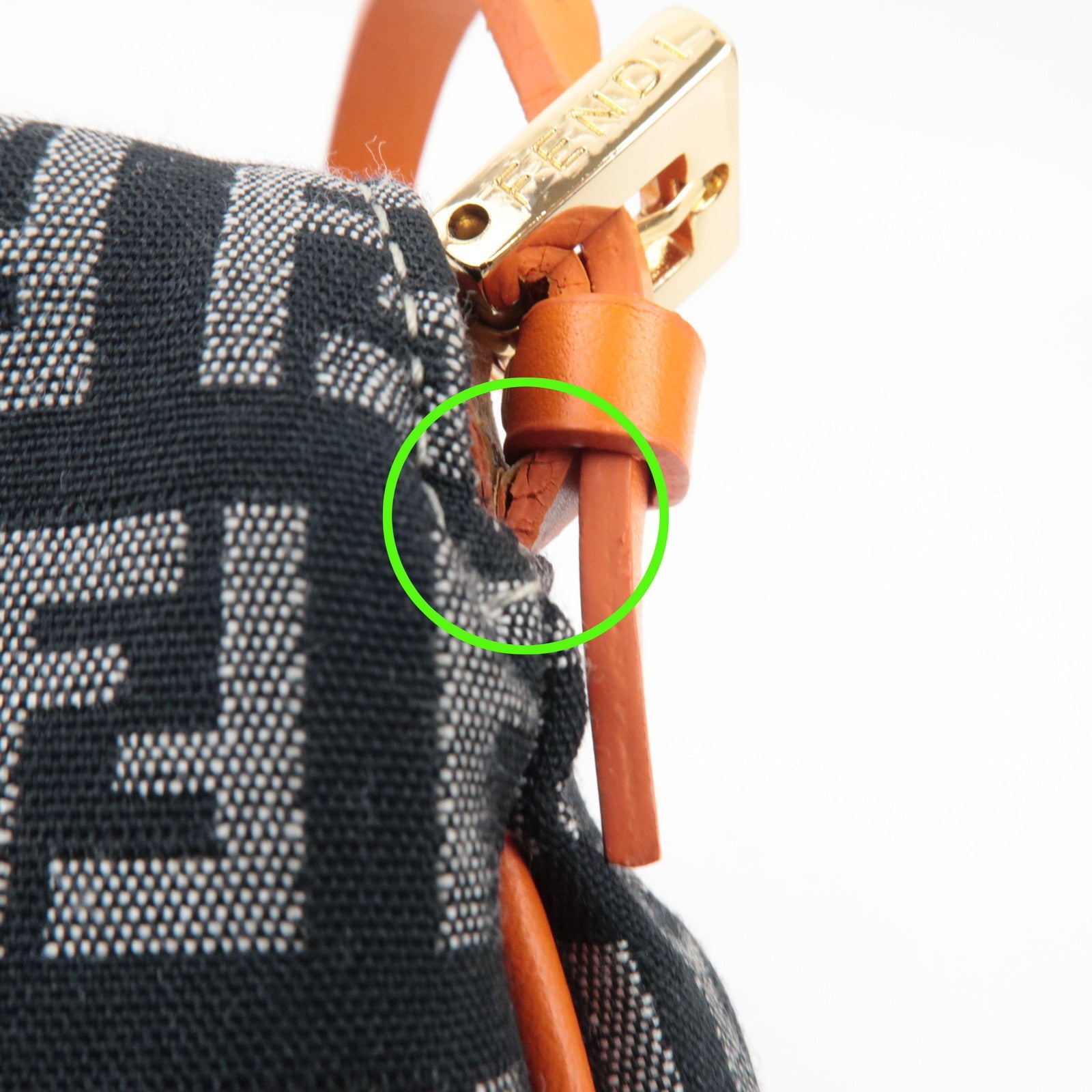 FENDI Zucchino Canvas Leather Shoulder Bag Black Orange 8BR145