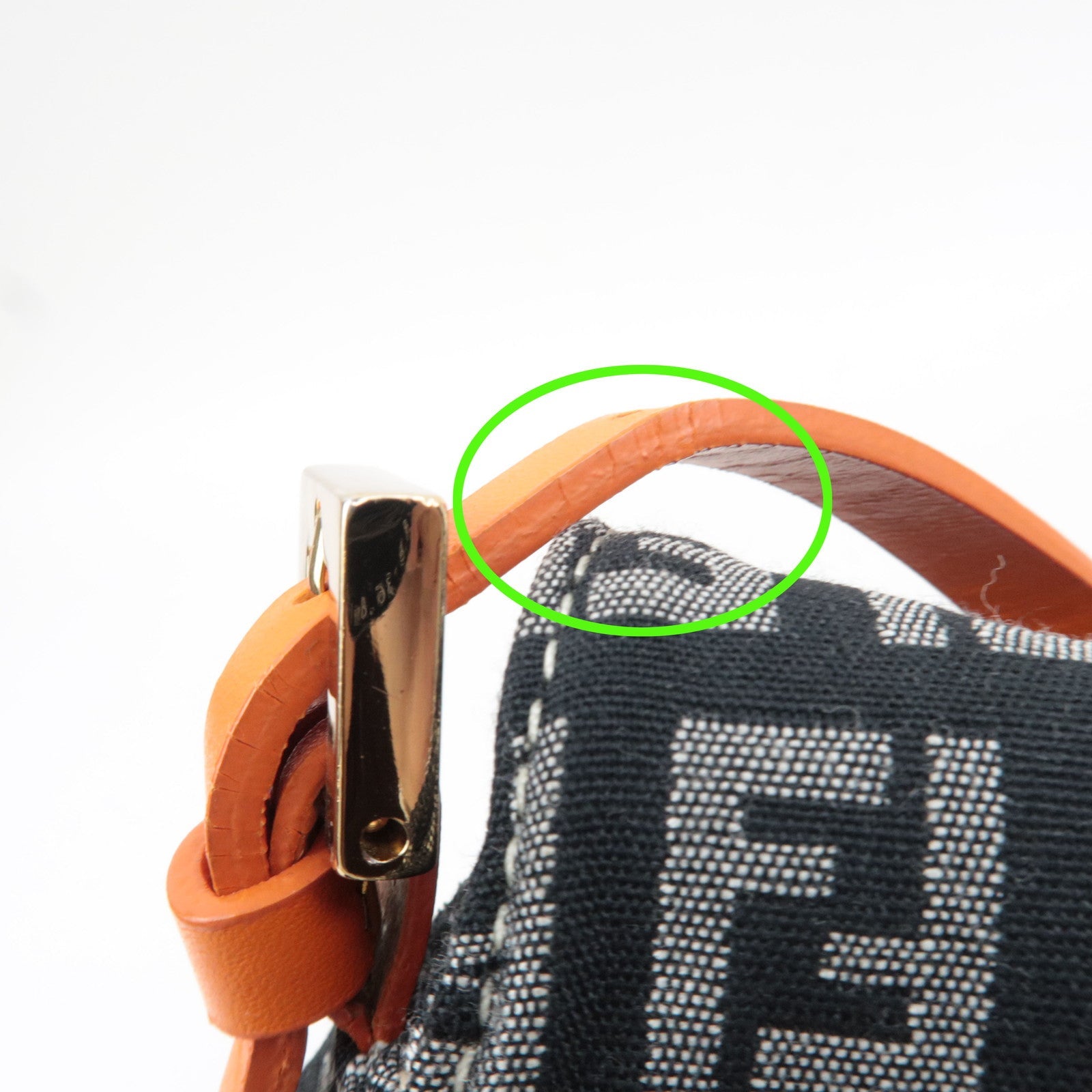 FENDI Zucchino Canvas Leather Shoulder Bag Black Orange 8BR145