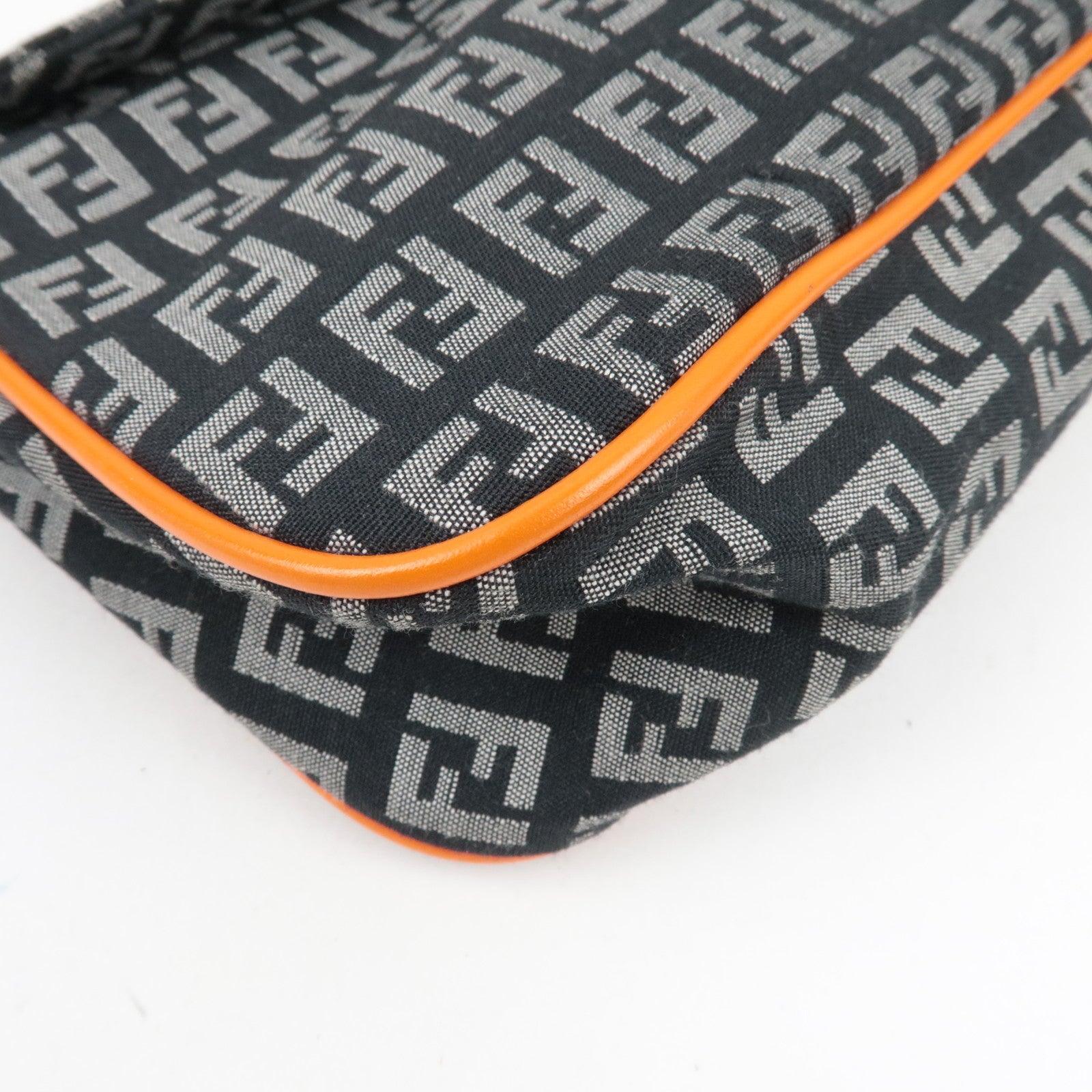 FENDI Zucchino Canvas Leather Shoulder Bag Black Orange 8BR145