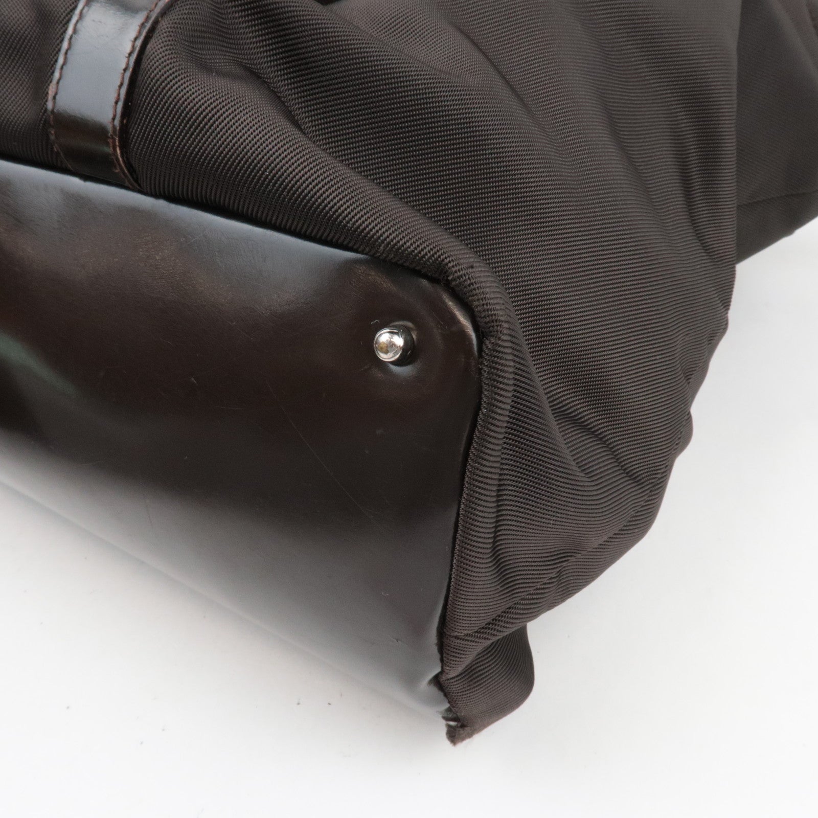 GUCCI Bamboo Nylon Canvas Patent Handbag Brown 002.2854.0412.5