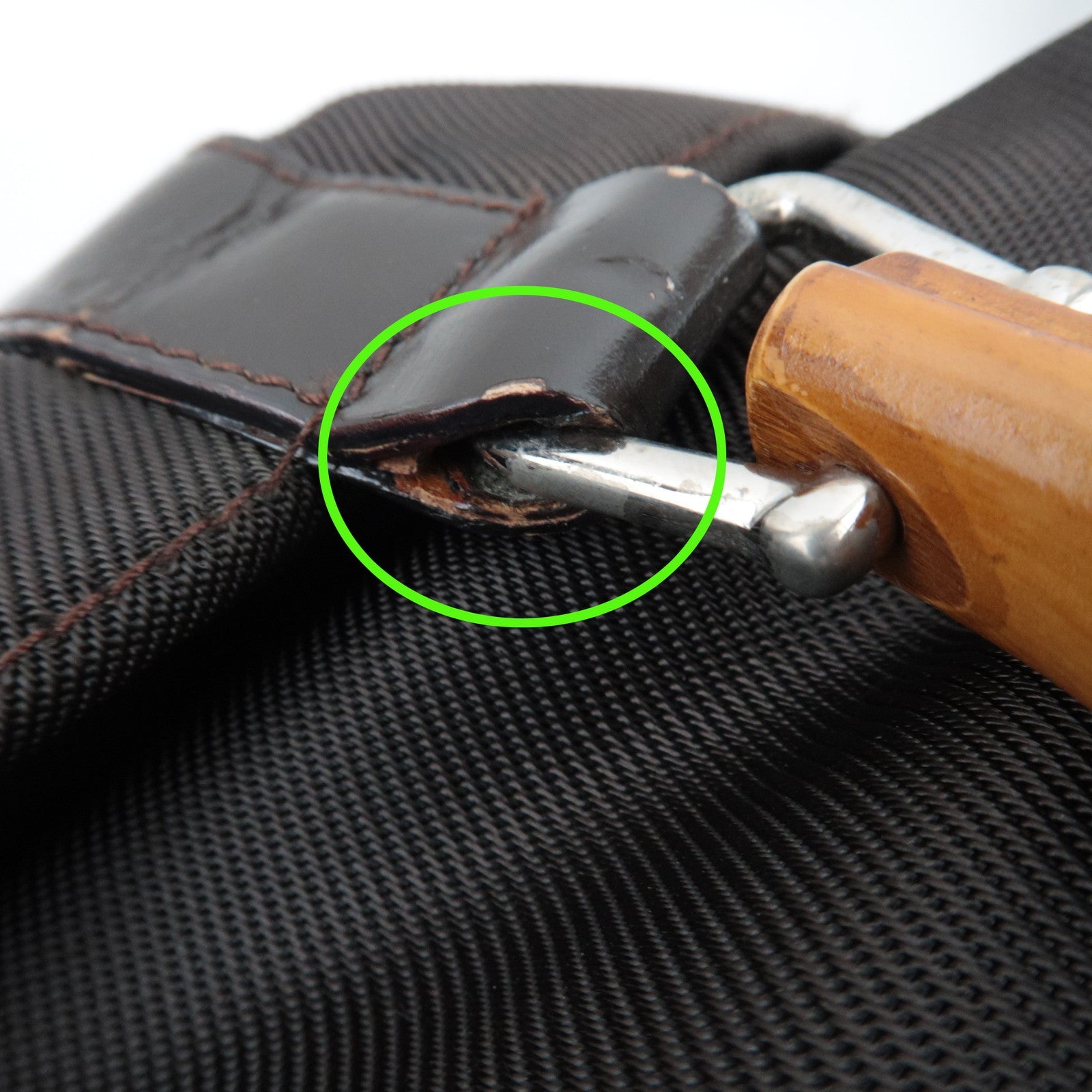 GUCCI Bamboo Nylon Canvas Patent Handbag Brown 002.2854.0412.5