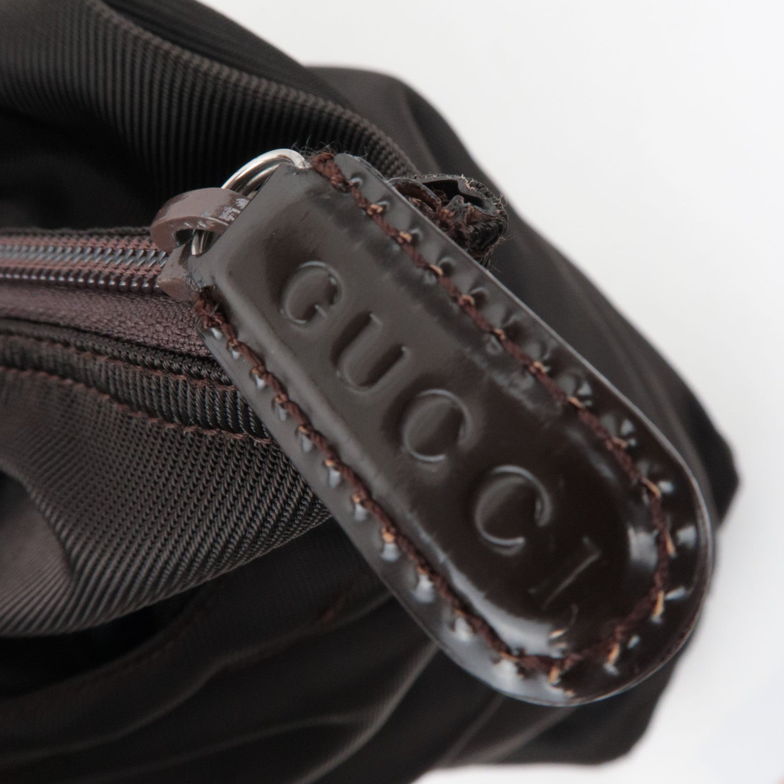 GUCCI Bamboo Nylon Canvas Patent Handbag Brown 002.2854.0412.5