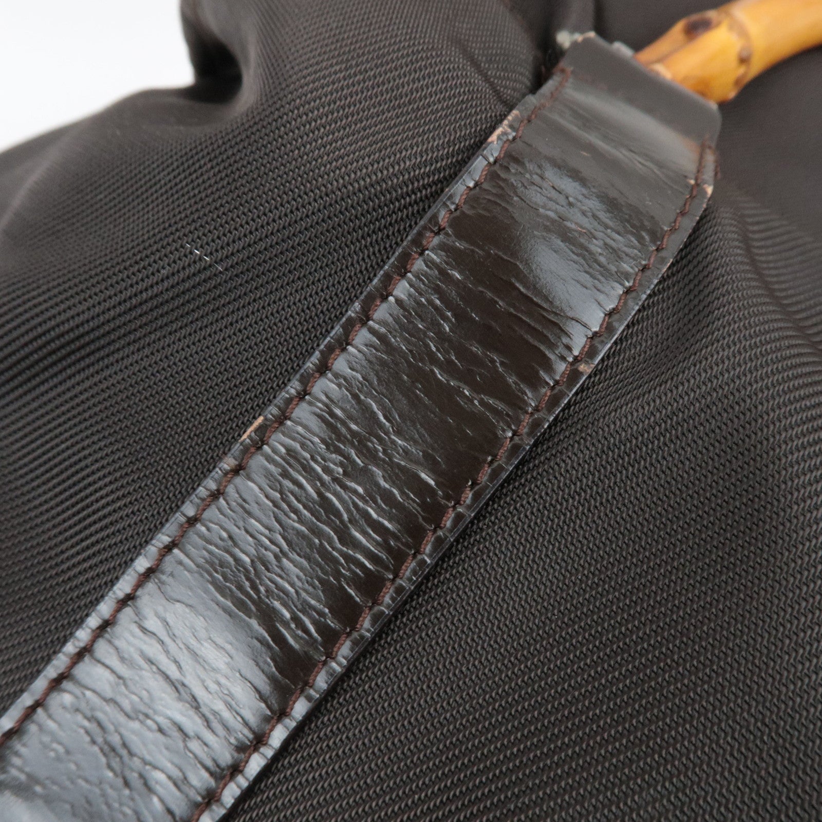 GUCCI Bamboo Nylon Canvas Patent Handbag Brown 002.2854.0412.5