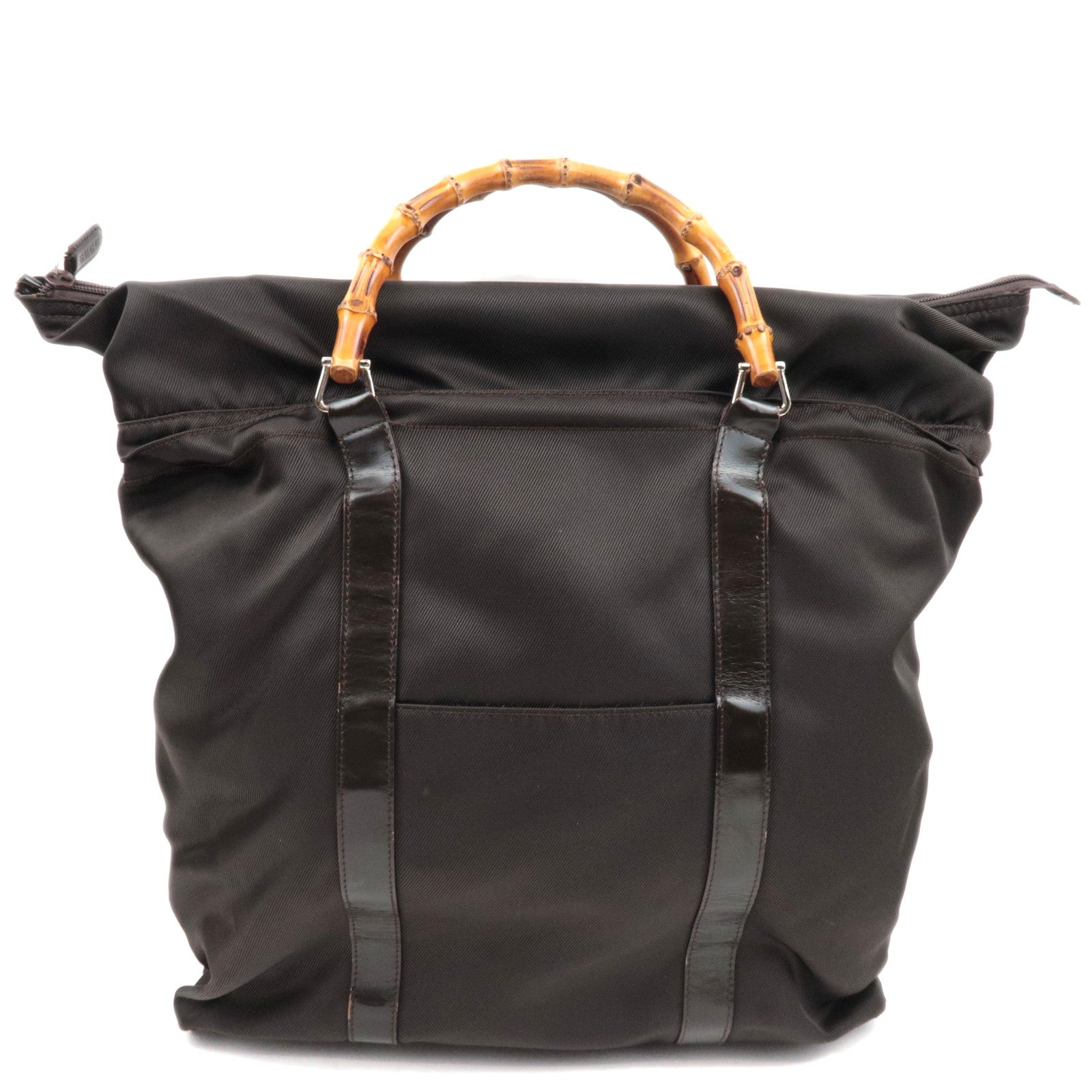 GUCCI Bamboo Nylon Canvas Patent Handbag Brown 002.2854.0412.584199