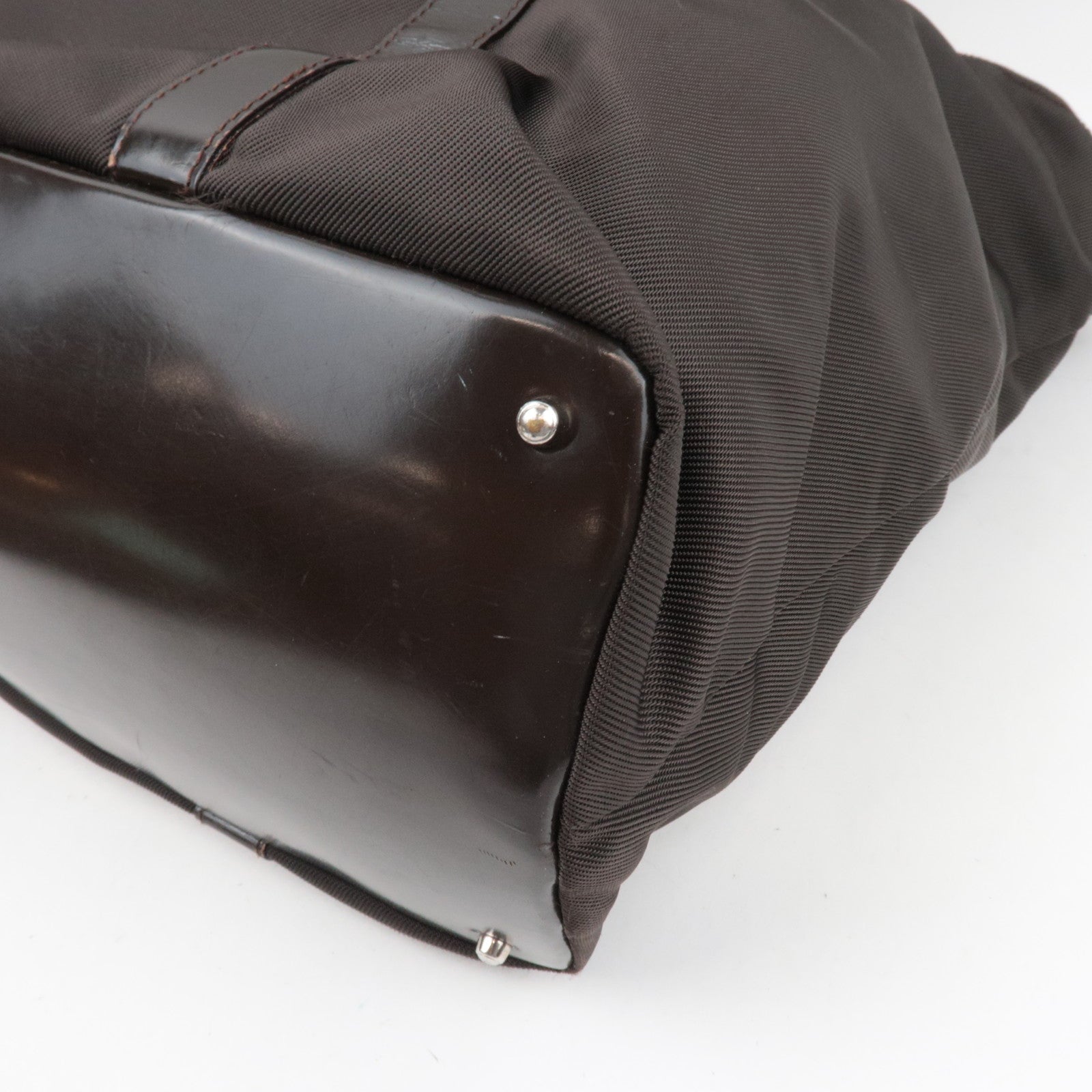 GUCCI Bamboo Nylon Canvas Patent Handbag Brown 002.2854.0412.5