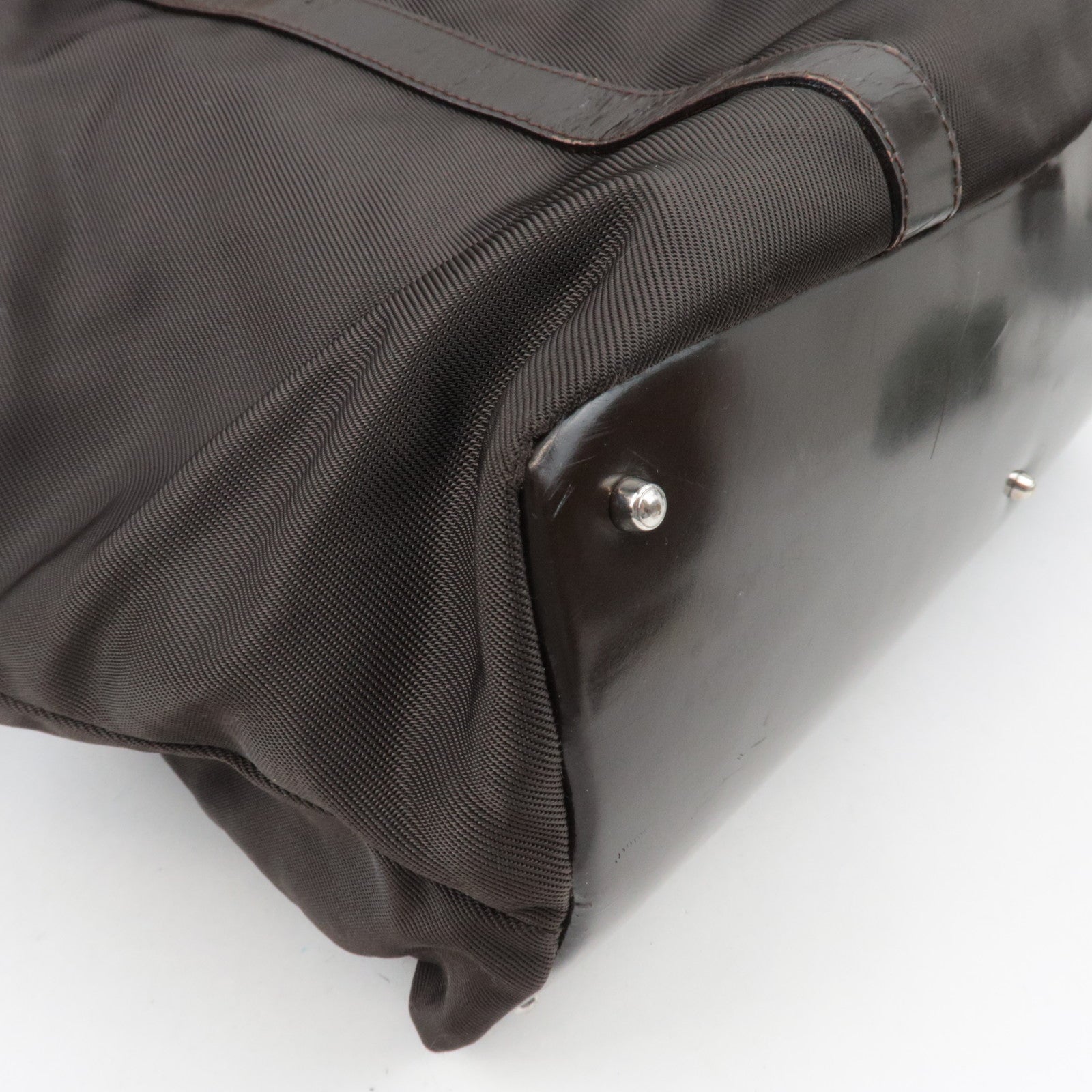 GUCCI Bamboo Nylon Canvas Patent Handbag Brown 002.2854.0412.5