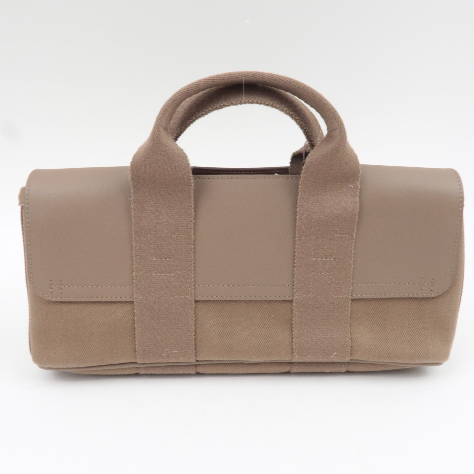 HERMES Valparaiso Long PM Toile Chevron Leather Handbag □J Stamp (2006) Etoupe *Dust bag, Pouch