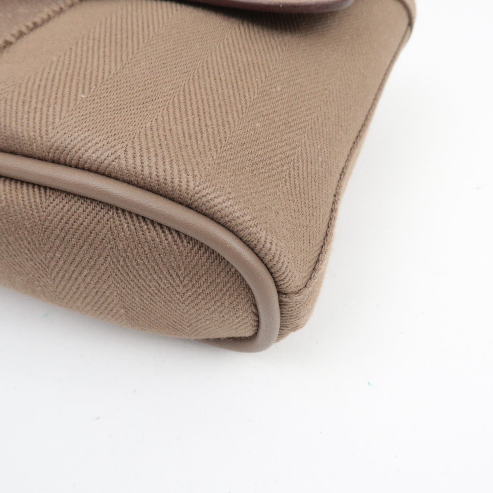 HERMES Valparaiso Long PM Toile Chevron Leather Handbag □J Stamp (2006) Etoupe *Dust bag, Pouch