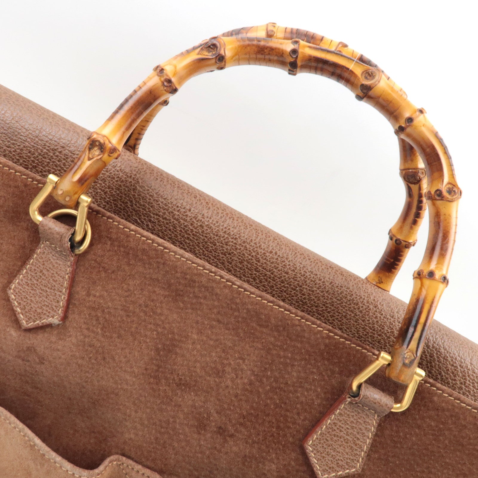 GUCCI Bamboo Suede Leather Handbag Brown 002.2855.0322.0