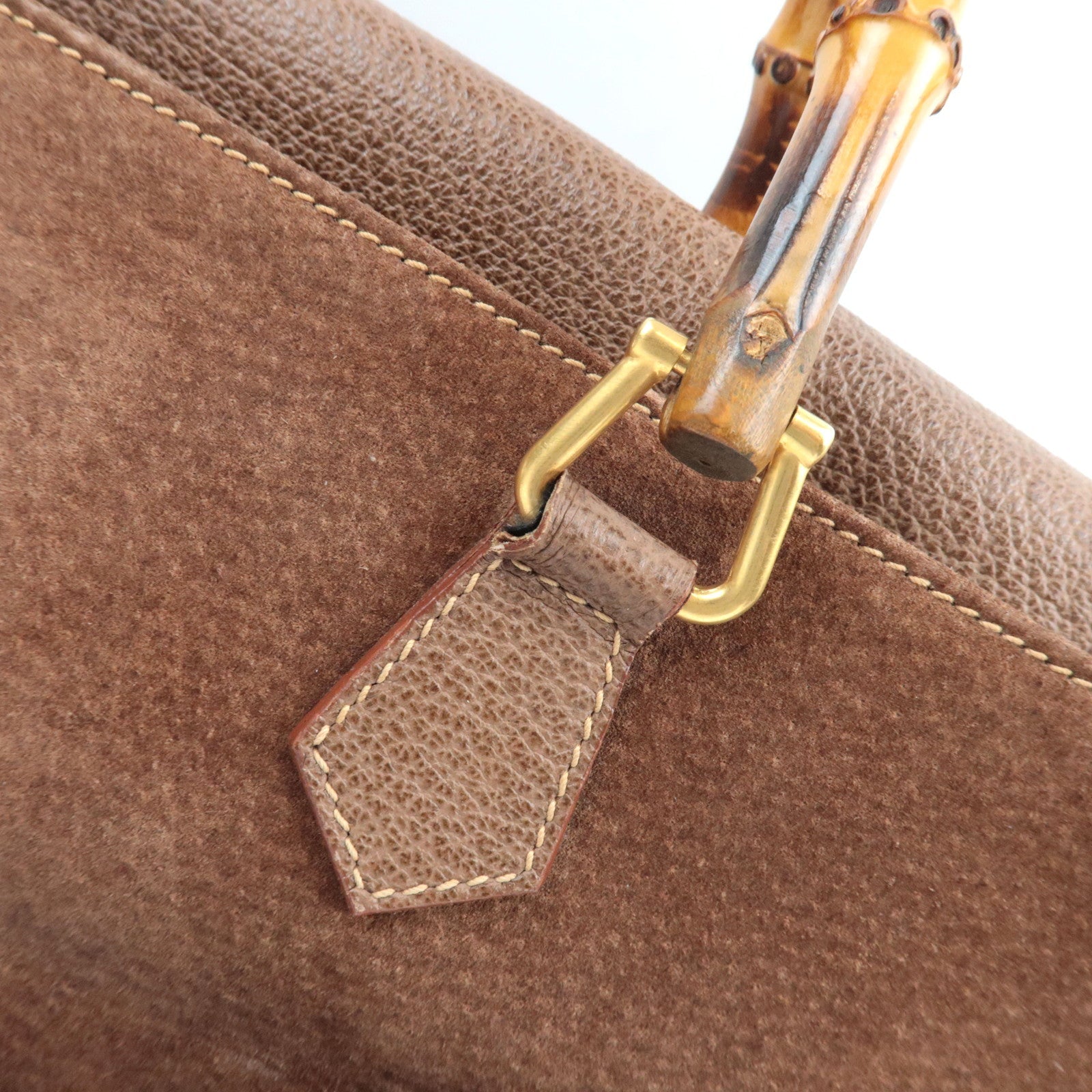 GUCCI Bamboo Suede Leather Handbag Brown 002.2855.0322.0