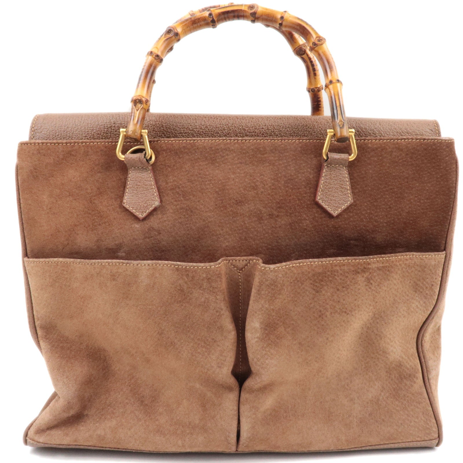 GUCCI Bamboo Suede Leather Handbag Brown 002.2855.0322.0 84212
