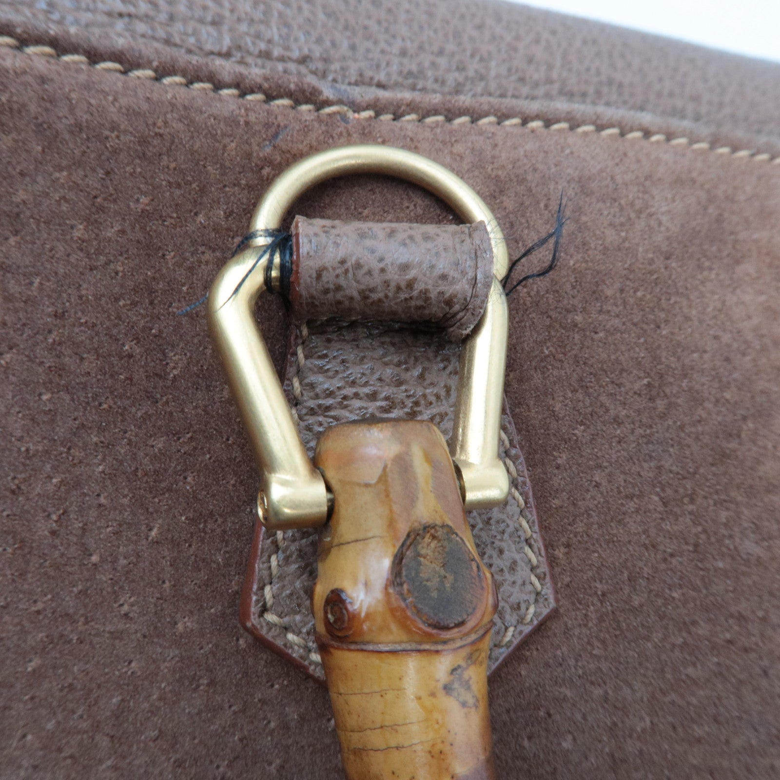 GUCCI Bamboo Suede Leather Handbag Brown 002.2855.0322.0