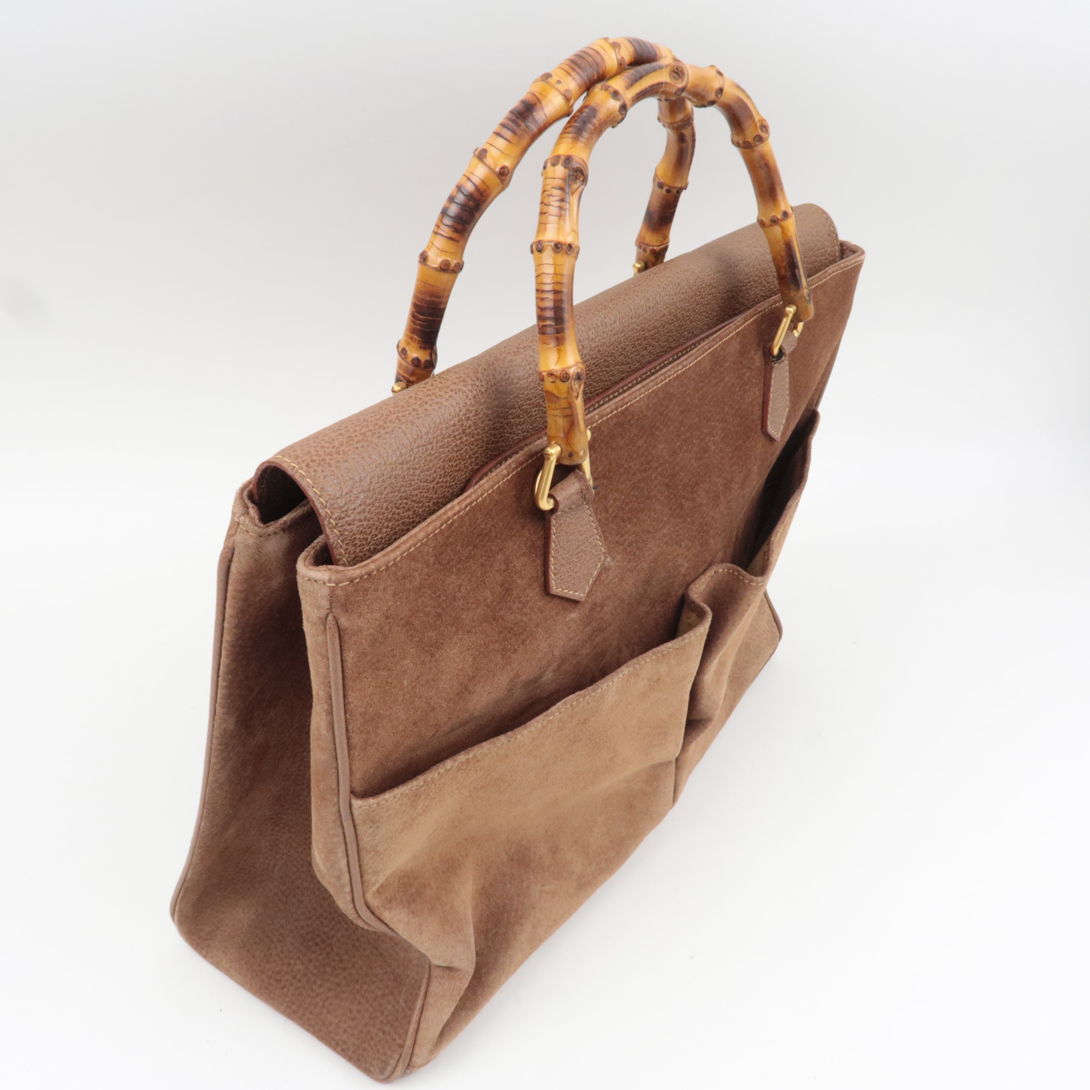 GUCCI Bamboo Suede Leather Handbag Brown 002.2855.0322.0