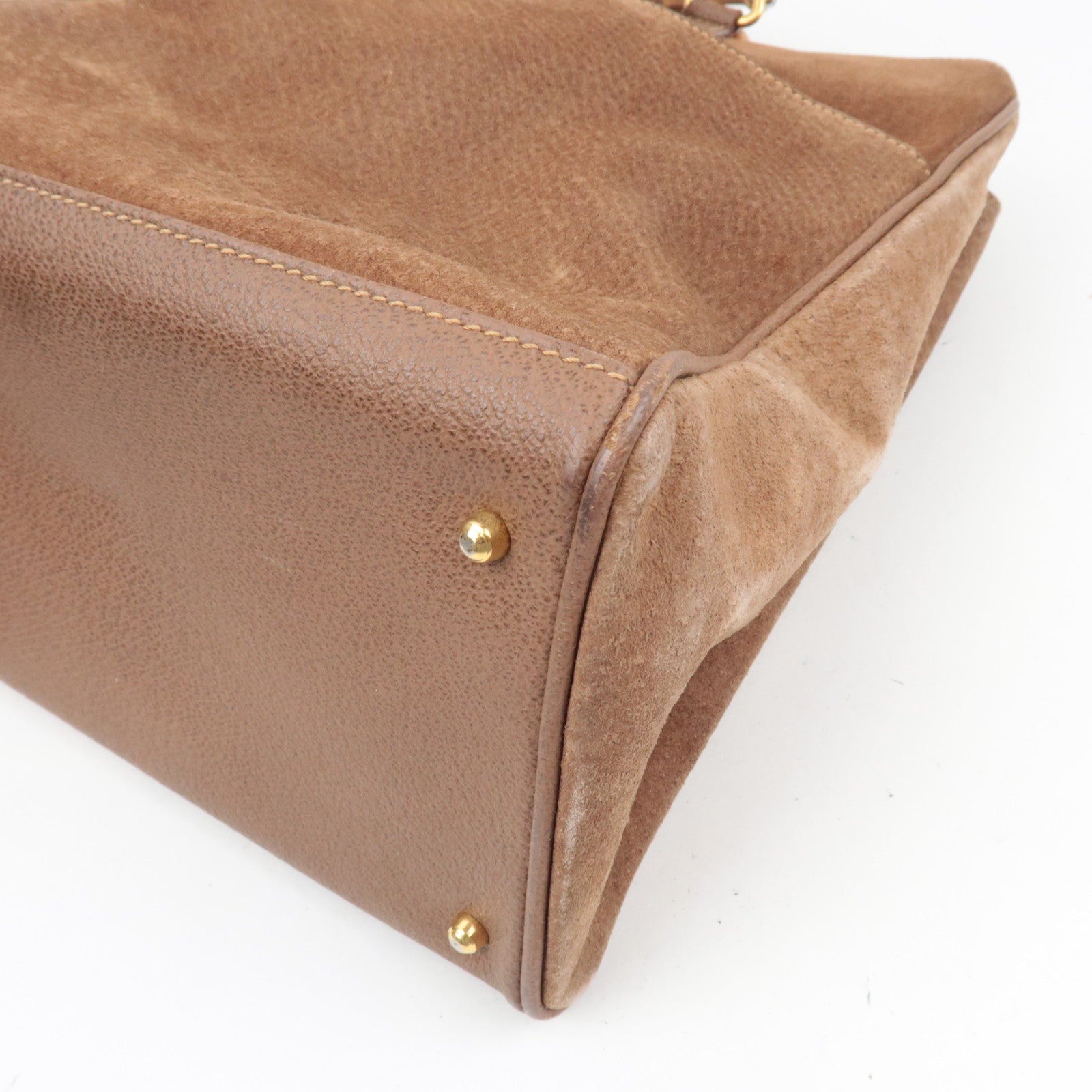 GUCCI Bamboo Suede Leather Handbag Brown 002.2855.0322.0