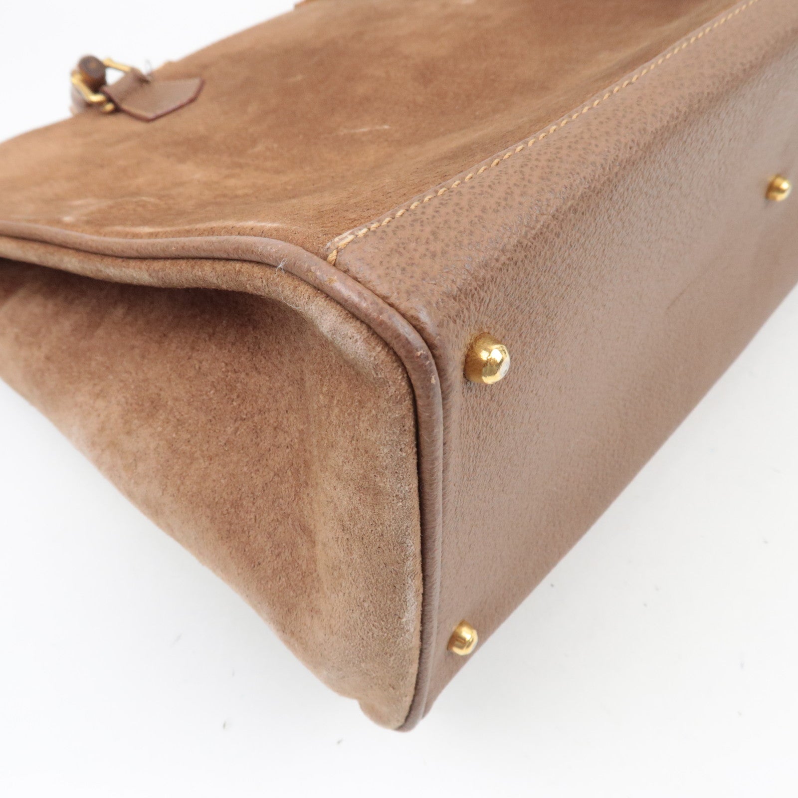 GUCCI Bamboo Suede Leather Handbag Brown 002.2855.0322.0