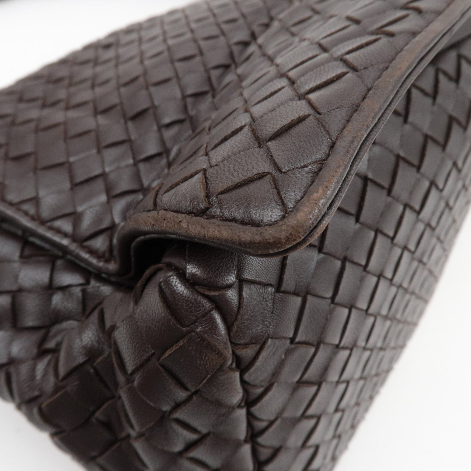 BOTTEGA VENETA Intrecciato Flap Leather Shoulder Bag Brown 145195