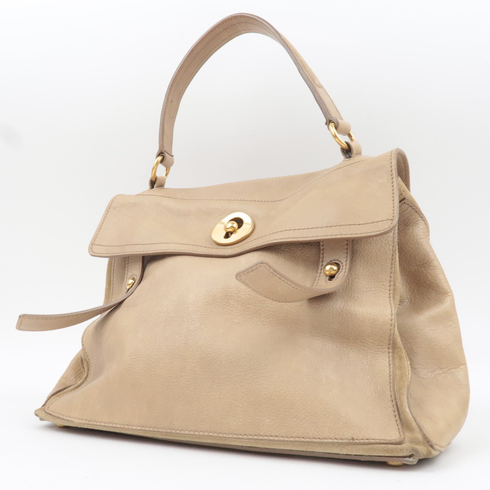 SAINT LAURENT YSL Muse Two Leather Suede Handbag Beige 197149
