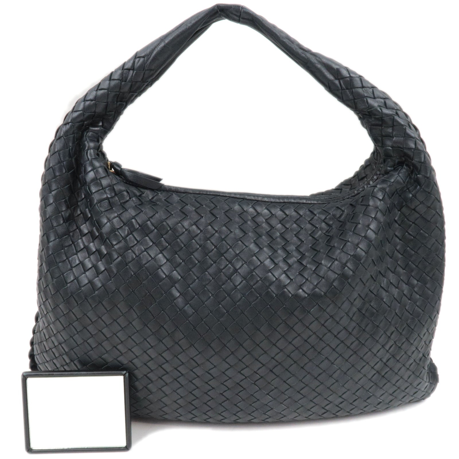 BOTTEGA VENETA Intrecciato Hobo Bag Leather Handbag Black 115654 *Mirror, Dust bag84238