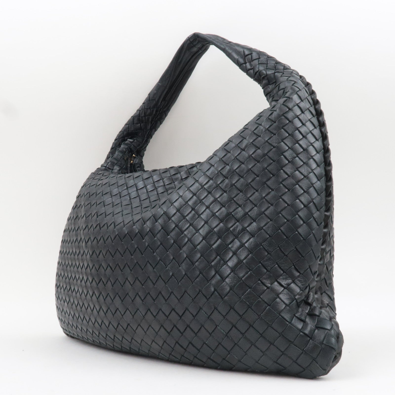 BOTTEGA VENETA Intrecciato Hobo Bag Leather Handbag Black 115654 *Mirror, Dust bag