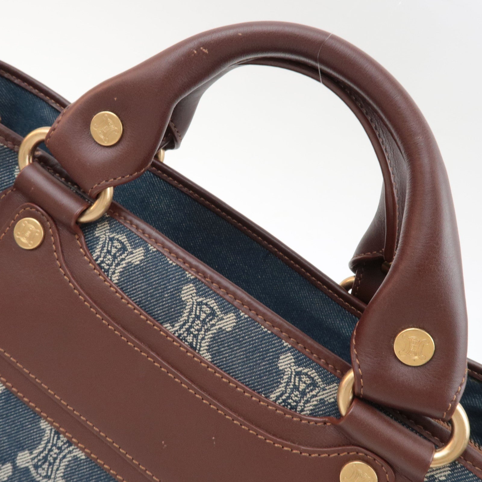 CELINE Paris Macadam Boogie Bag Denim Leather Handbag Navy Brown