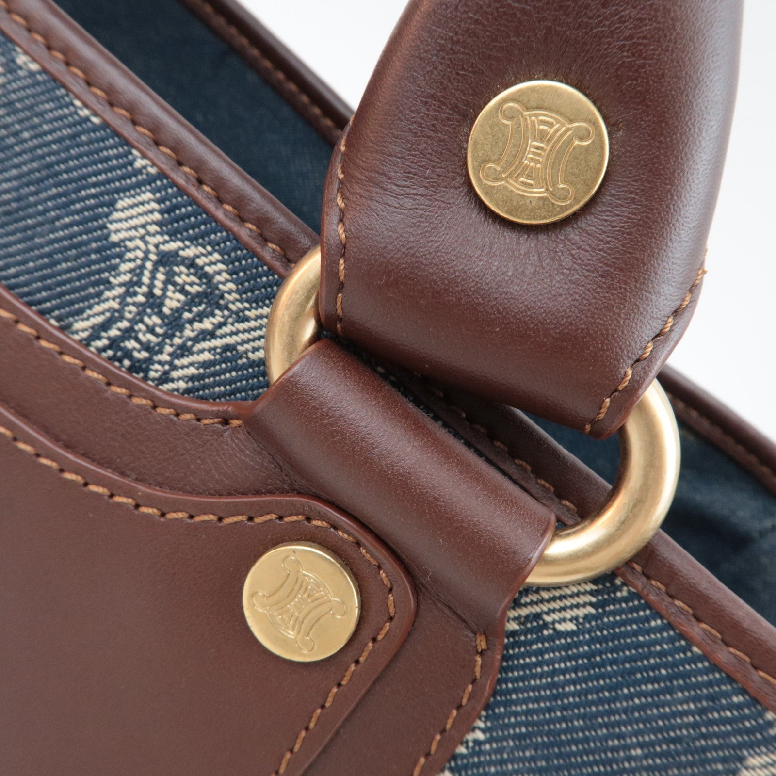 CELINE Paris Macadam Boogie Bag Denim Leather Handbag Navy Brown