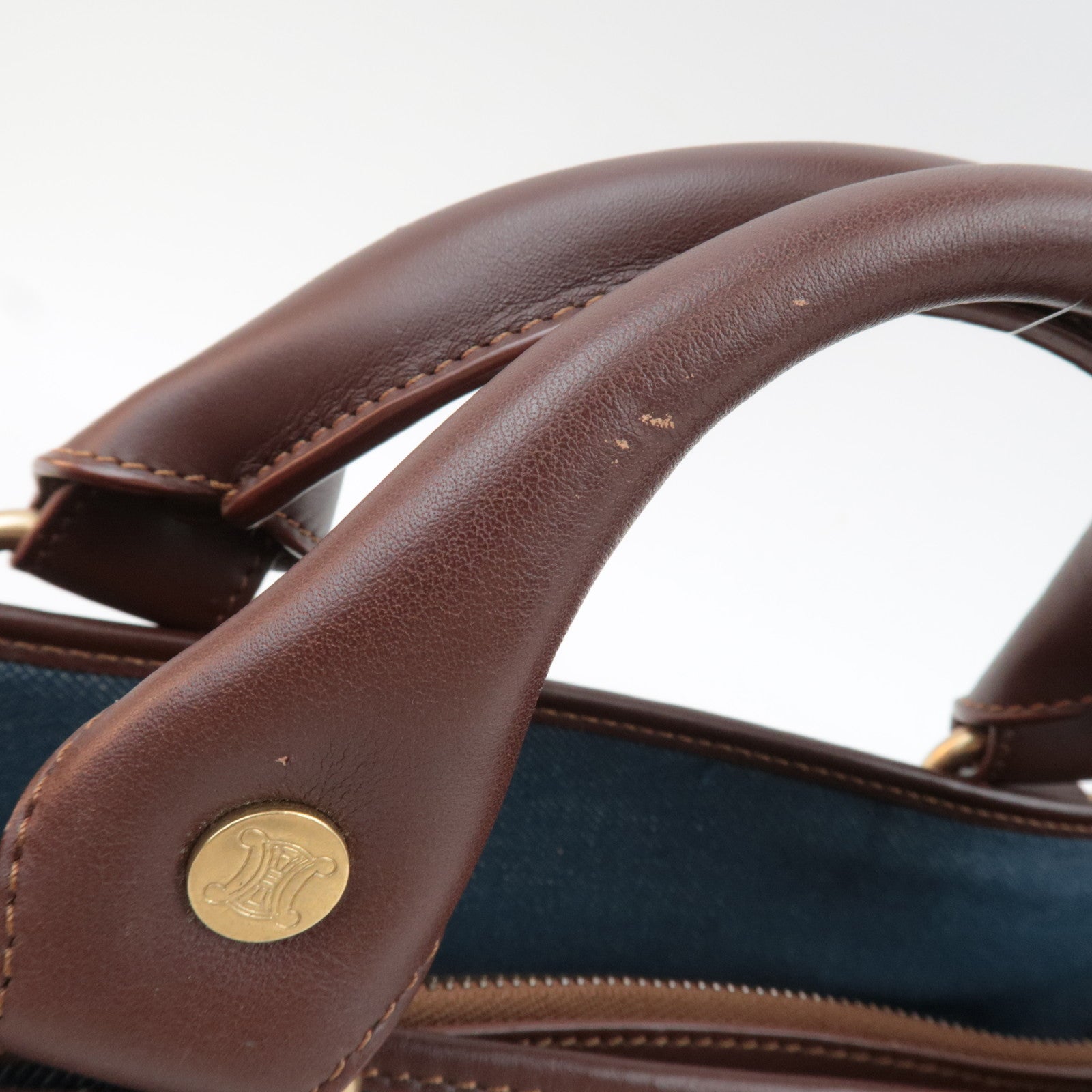 CELINE Paris Macadam Boogie Bag Denim Leather Handbag Navy Brown