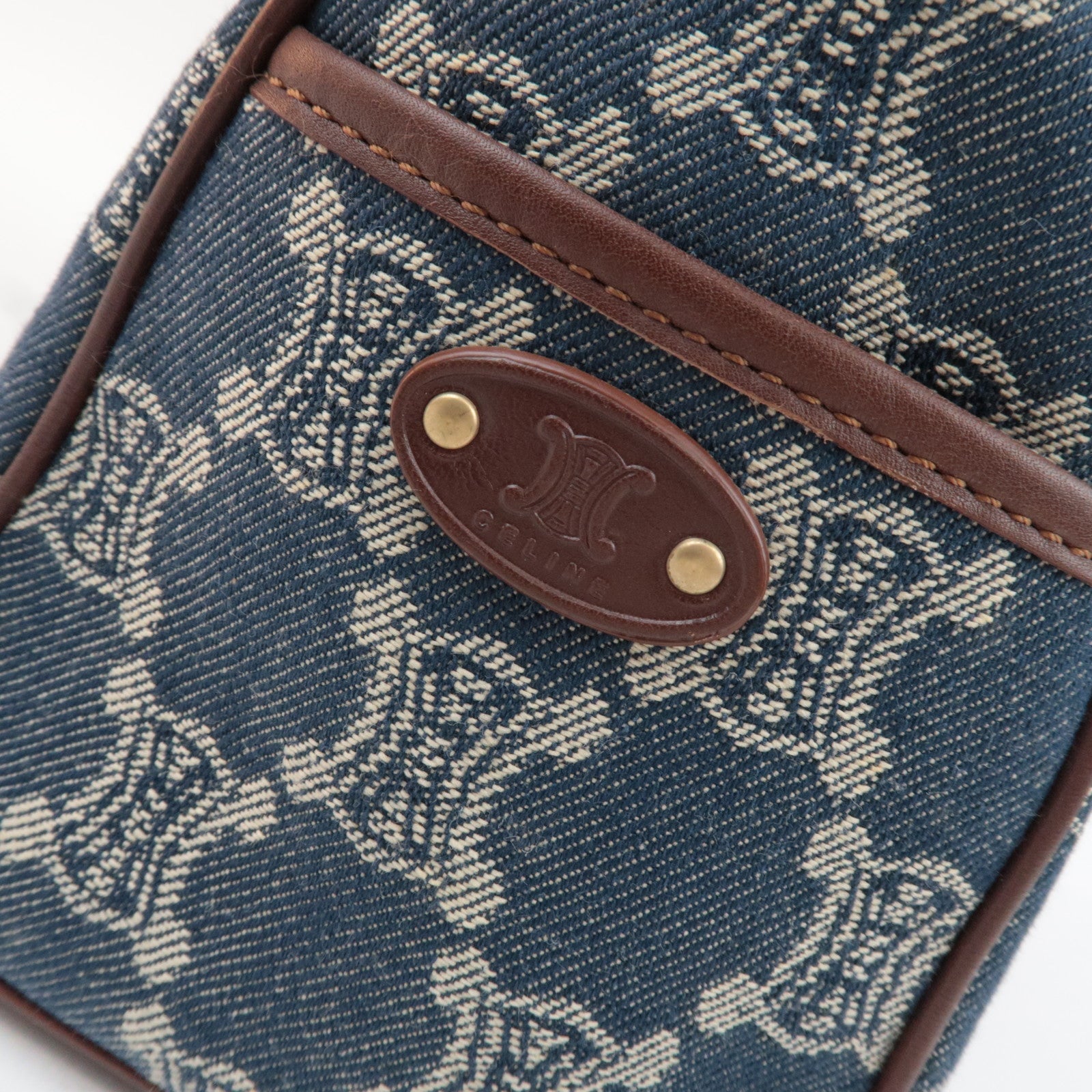 CELINE Paris Macadam Boogie Bag Denim Leather Handbag Navy Brown