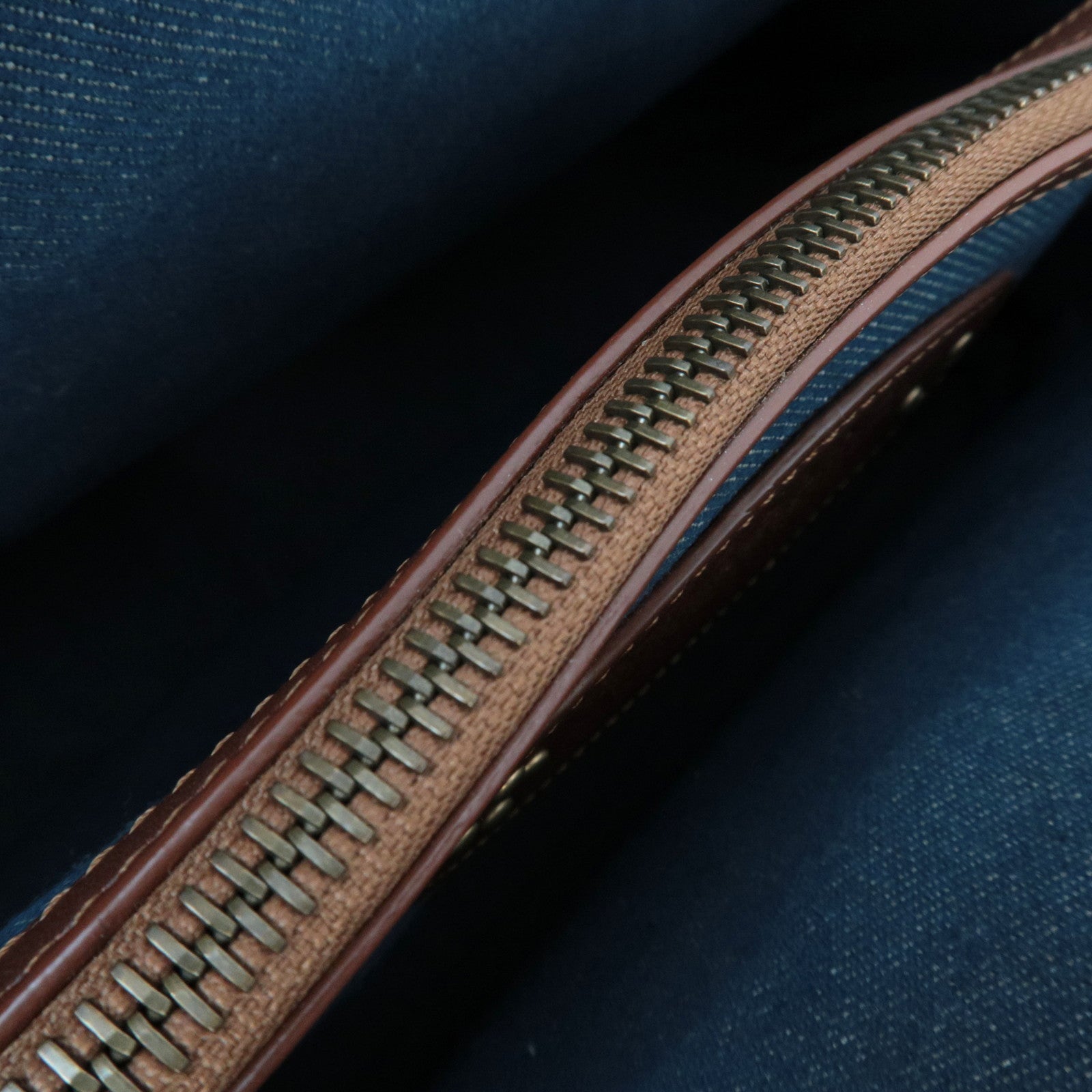 CELINE Paris Macadam Boogie Bag Denim Leather Handbag Navy Brown