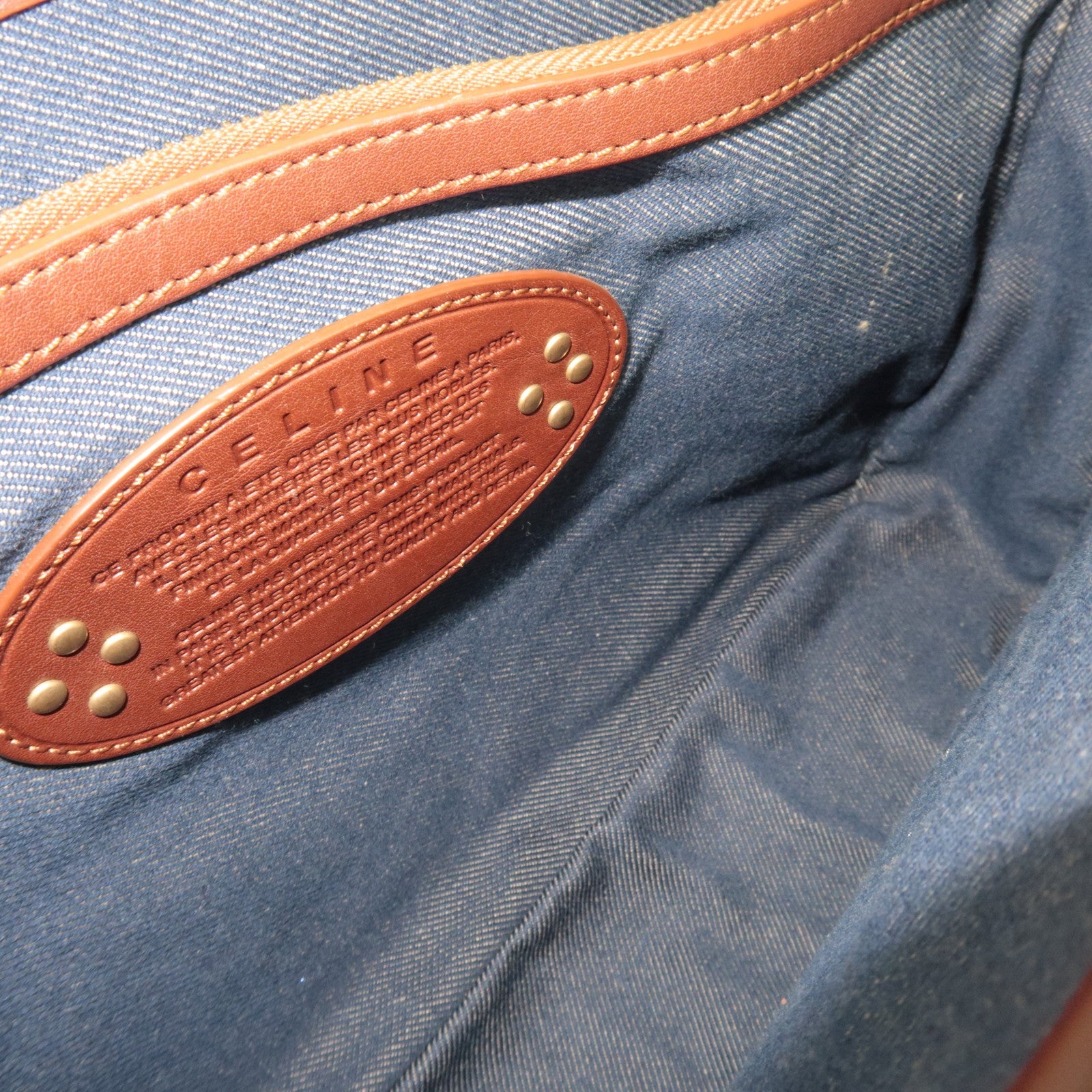 CELINE Paris Macadam Boogie Bag Denim Leather Handbag Navy Brown