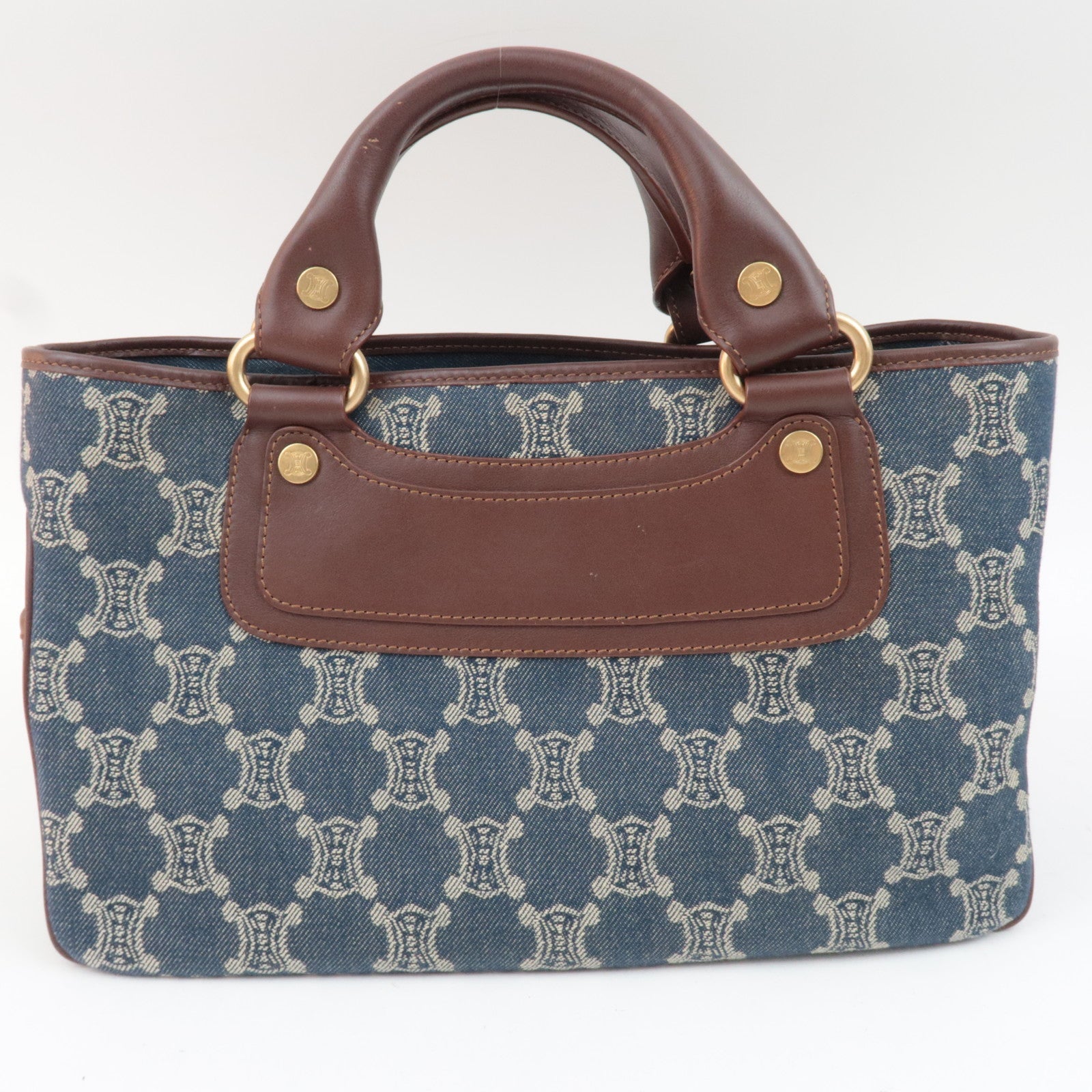 CELINE Paris Macadam Boogie Bag Denim Leather Handbag Navy Brown