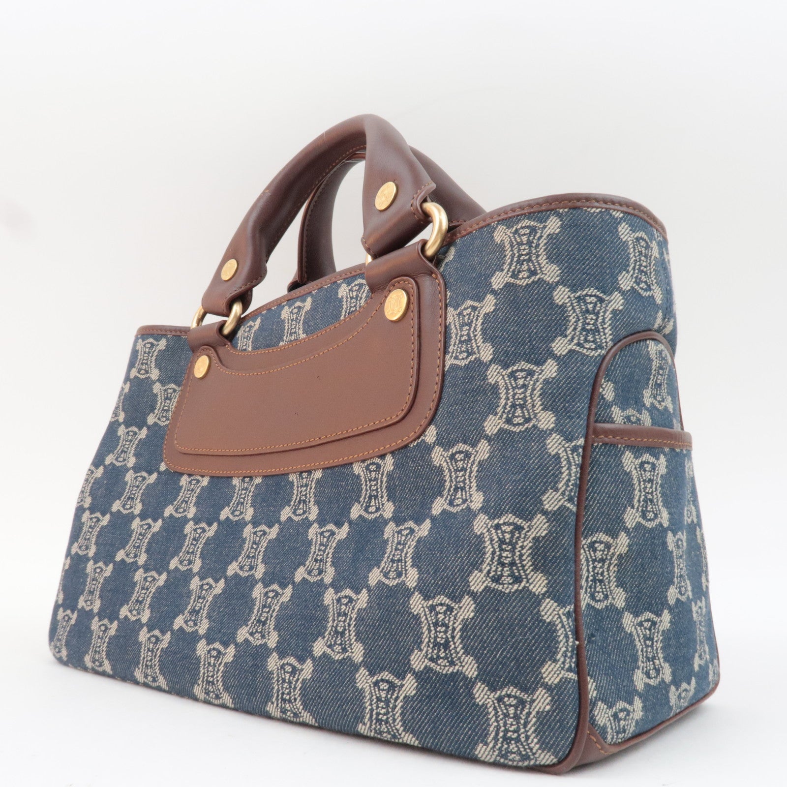 CELINE Paris Macadam Boogie Bag Denim Leather Handbag Navy Brown