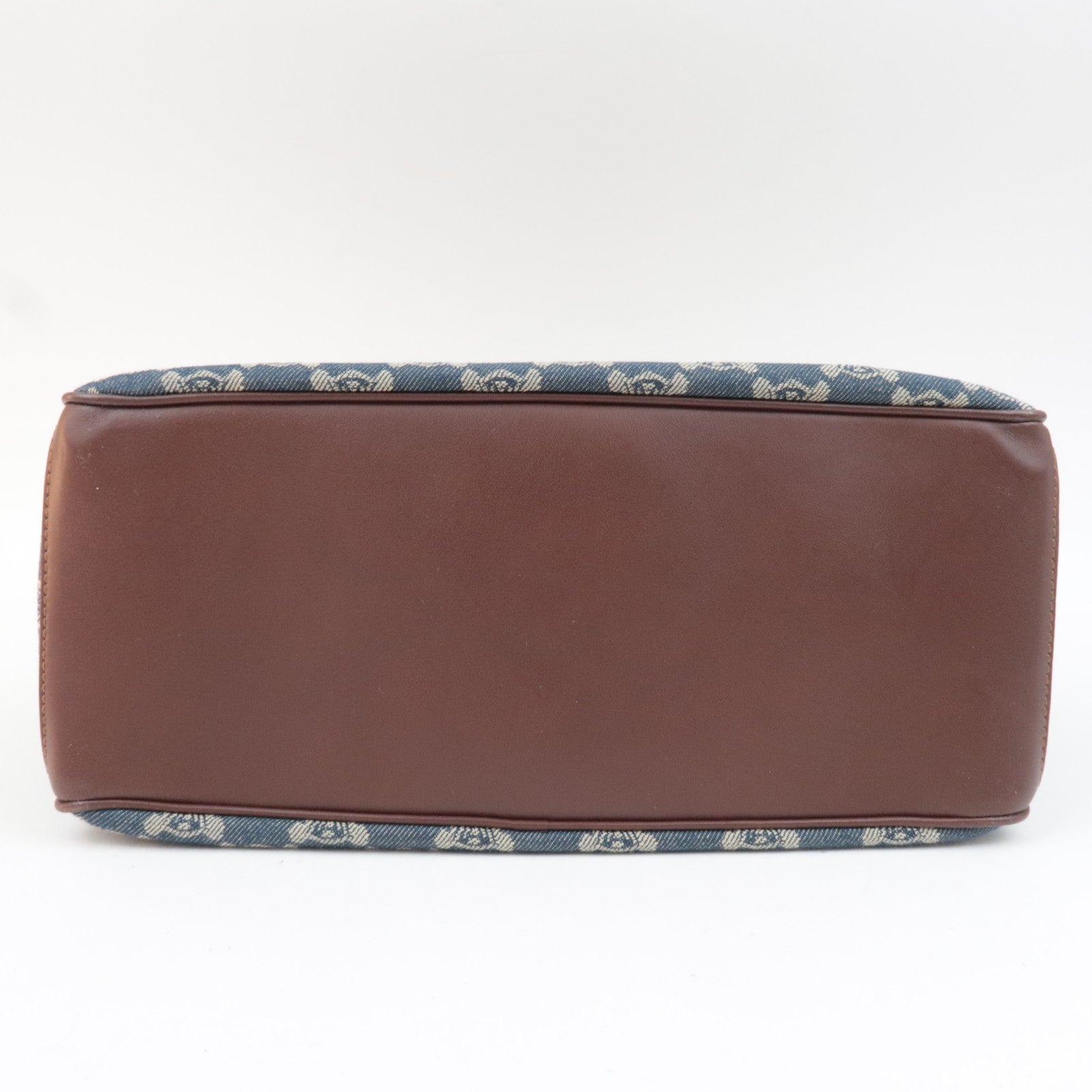 CELINE Paris Macadam Boogie Bag Denim Leather Handbag Navy Brown