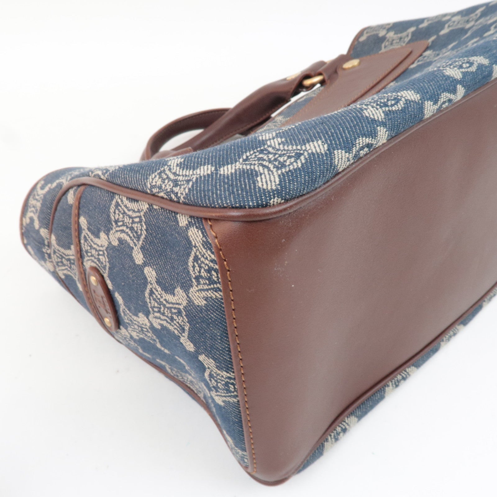 CELINE Paris Macadam Boogie Bag Denim Leather Handbag Navy Brown